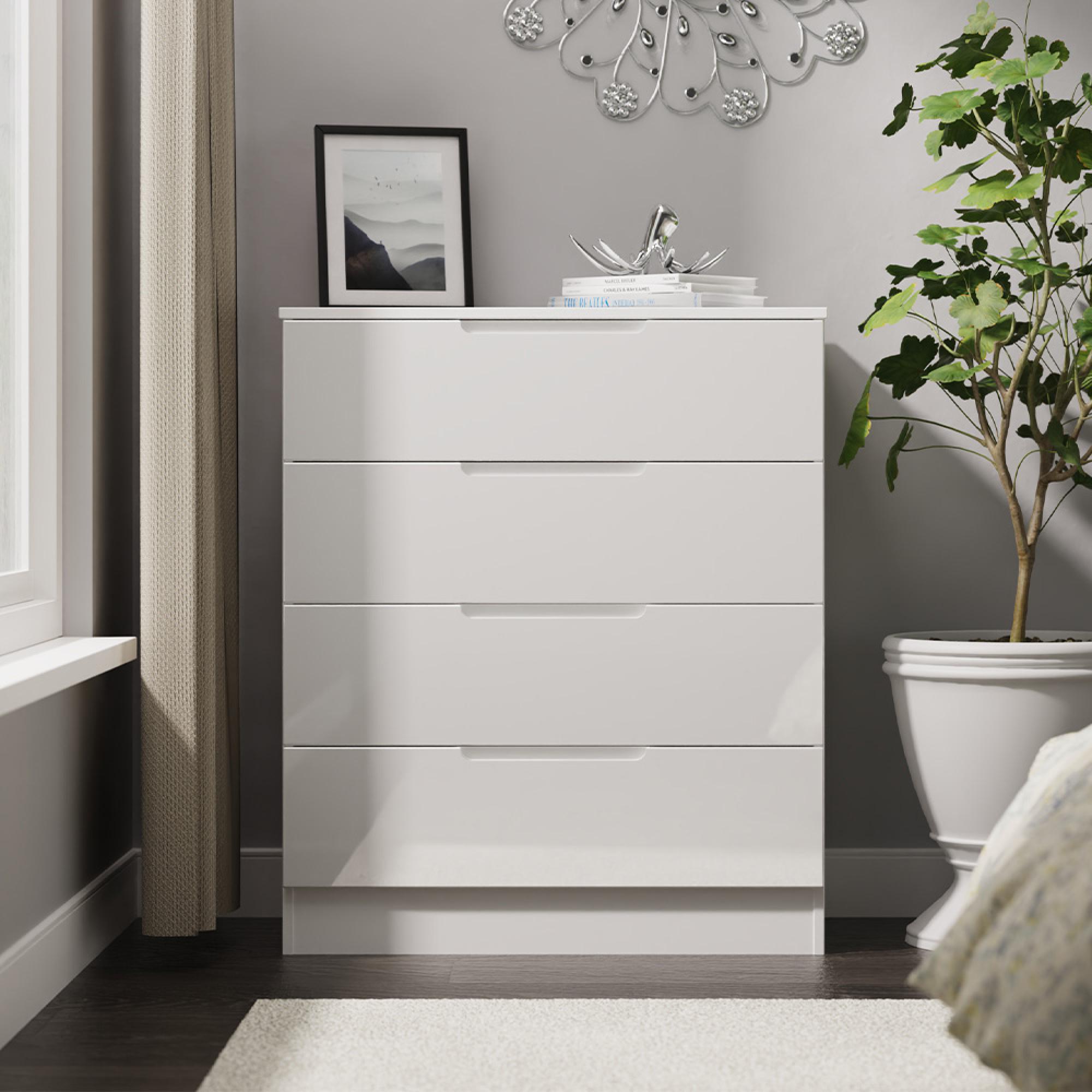 Milan Chest - 4 Drawer - White Gloss