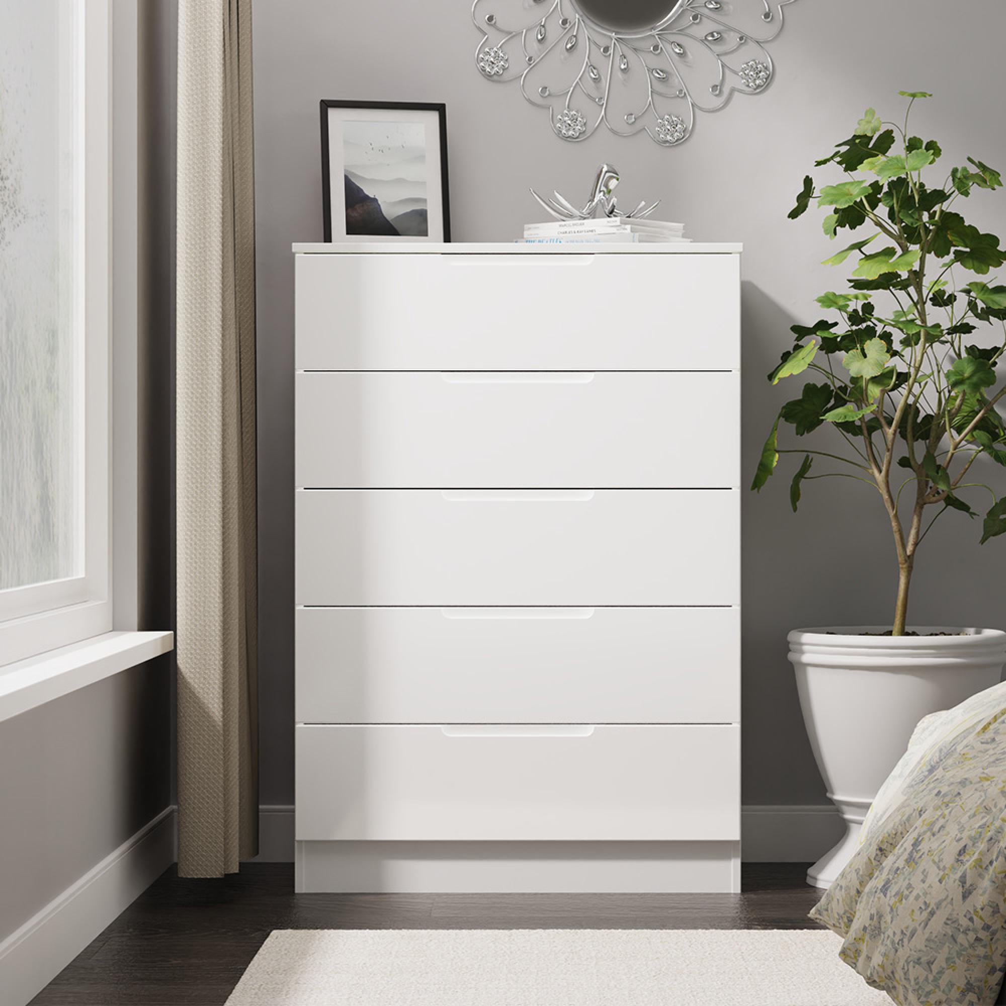 Milan Chest - 5 Drawer - White Gloss