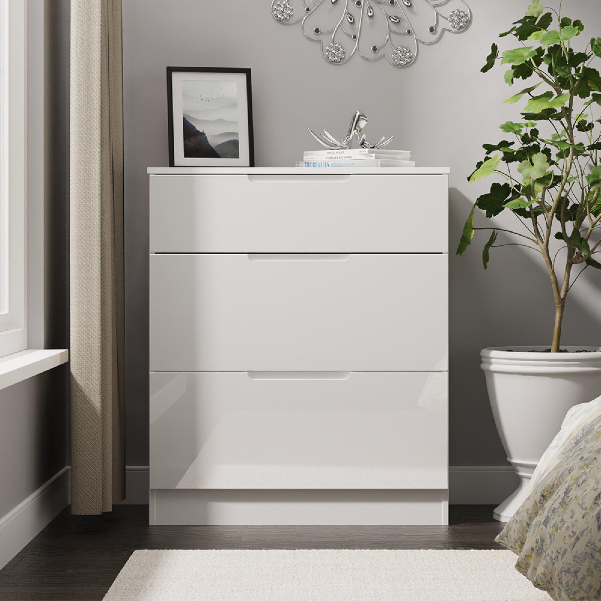 Milan Chest - Deep - 3 Drawer - White Gloss