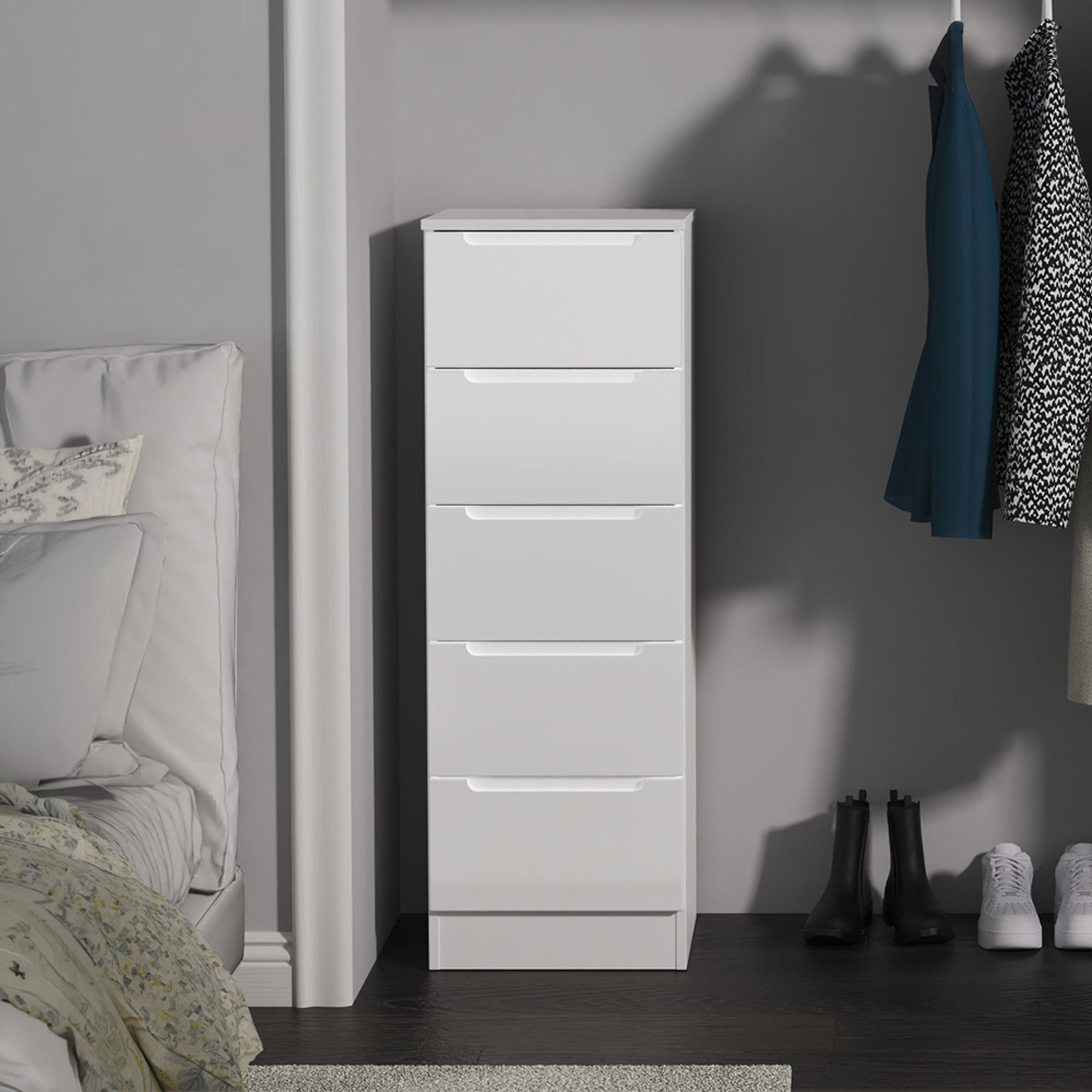 Milan Chest - Narrow - 5 Drawer - White Gloss