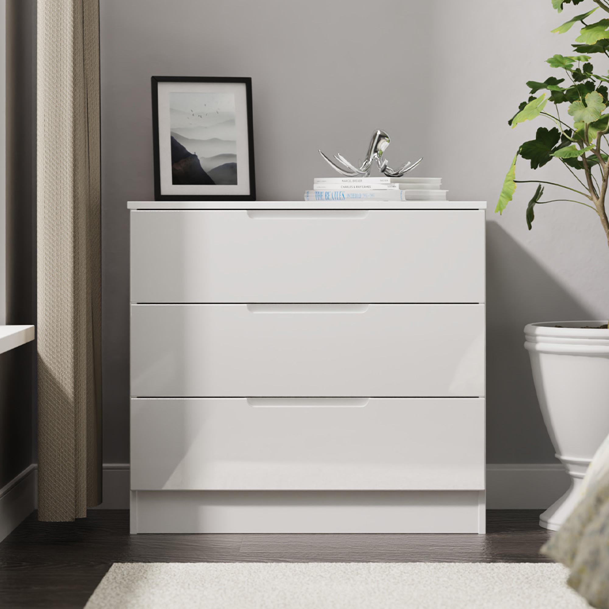 Milan Chest - Small - 3 Drawer - White Gloss