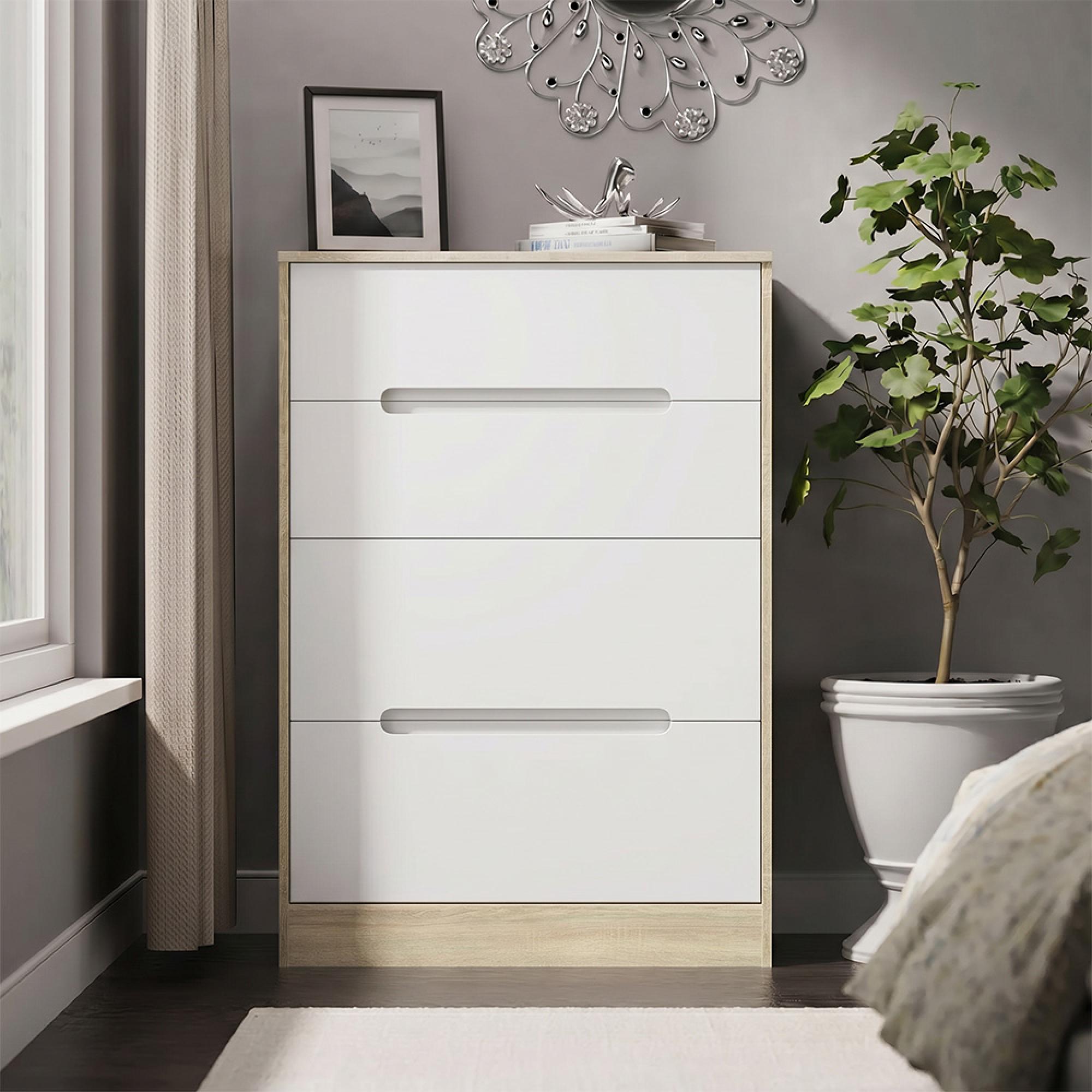 Monaco Chest - Deep Midi - 4 Drawer - White Matt and Oak