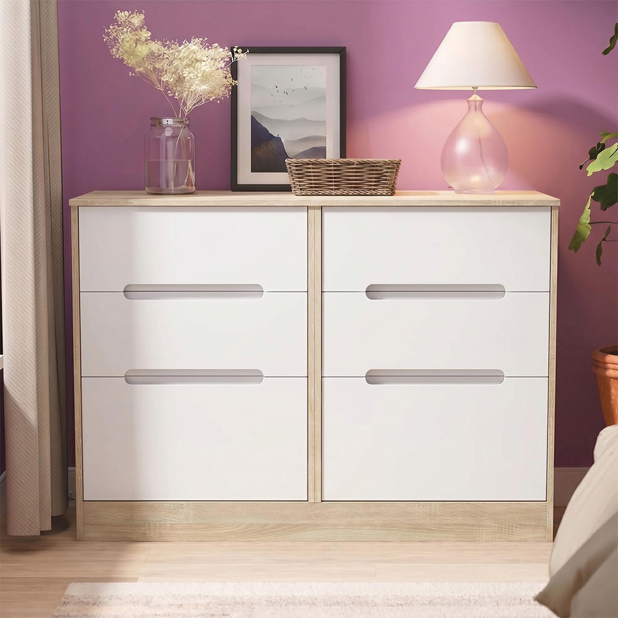 Monaco Chest - Midi - 6 Drawer - White Matt and Oak