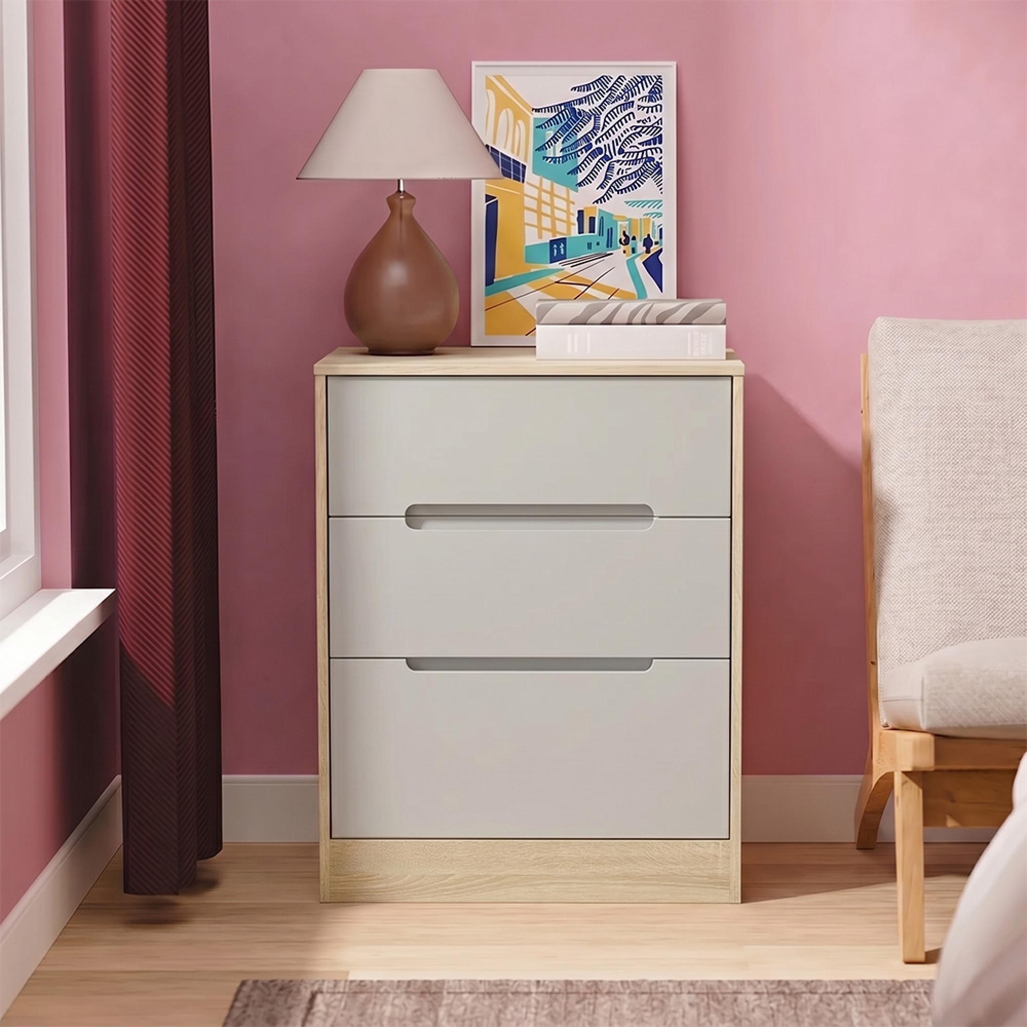 Monaco Chest - Deep Midi - 3 Drawer - Cashmere and Oak