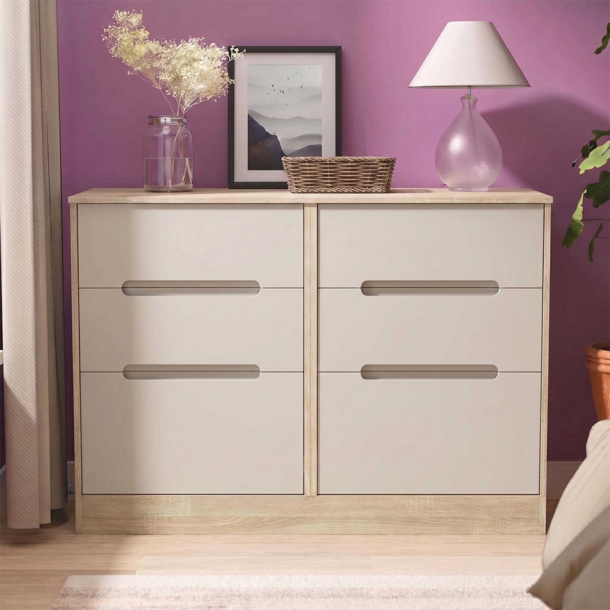 Monaco Chest - Midi - 6 Drawer - Cashmere and Oak
