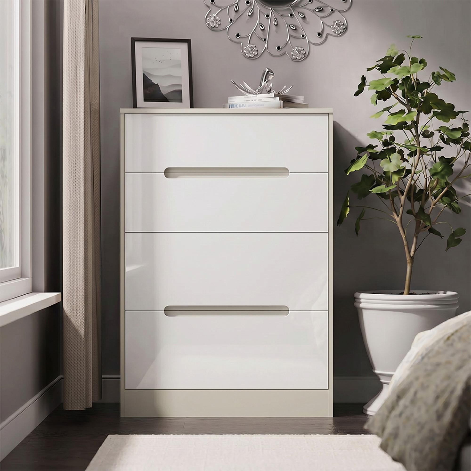 Monaco Chest - Deep Midi - 4 Drawer - White Gloss and Cashmere