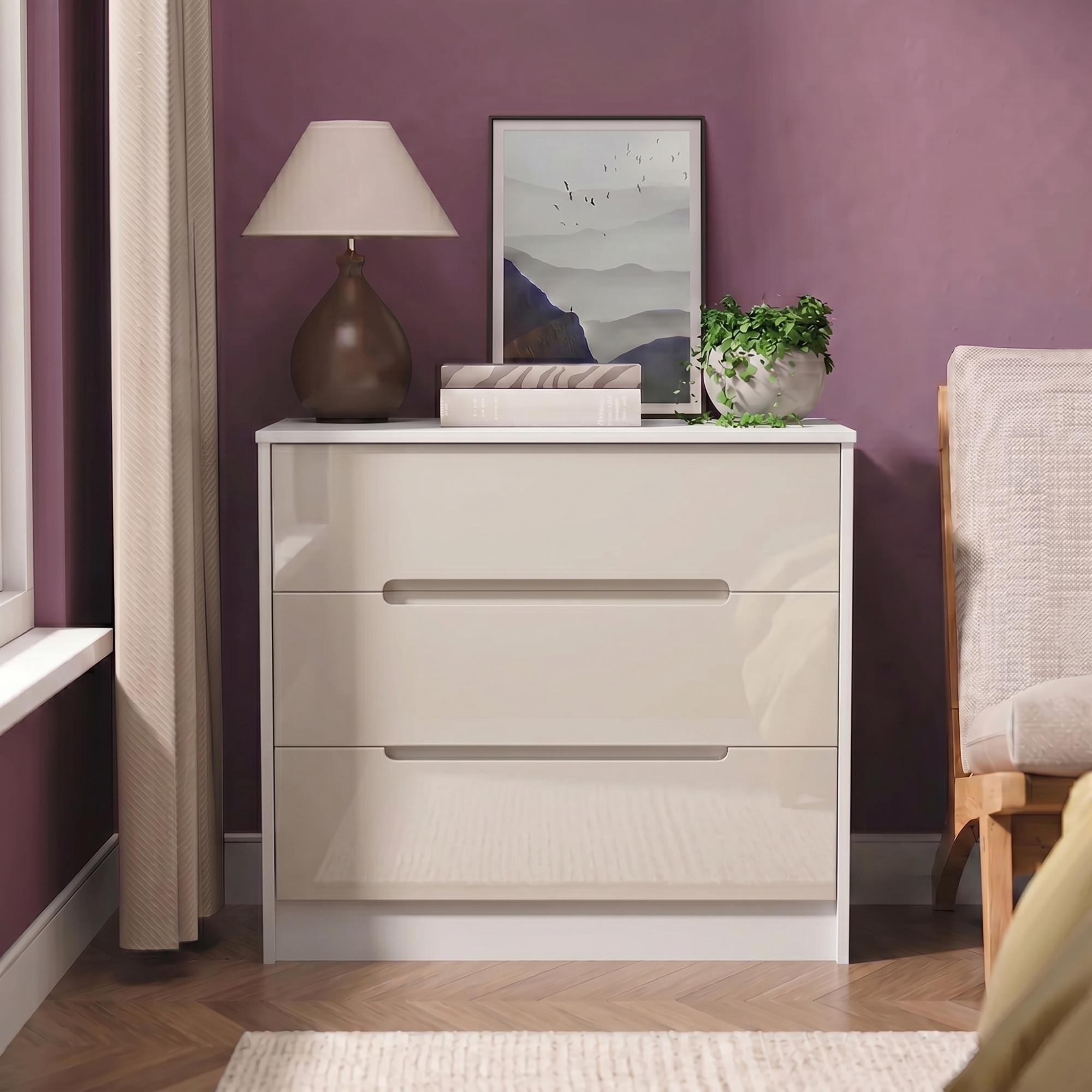 Monaco Chest - Deep - 3 Drawer - Cashmere Gloss and White