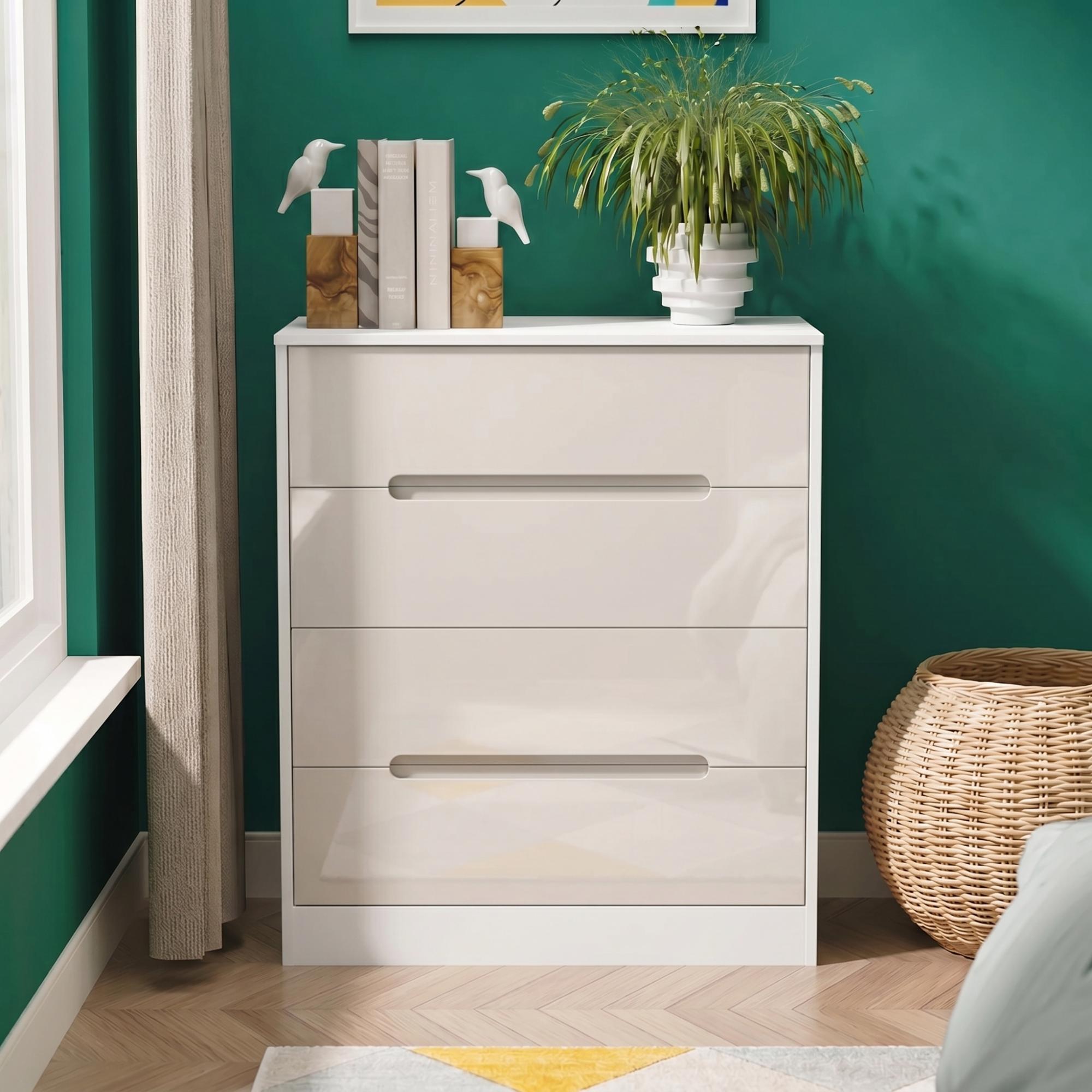 Monaco Chest - Deep - 4 Drawer - Cashmere Gloss and White