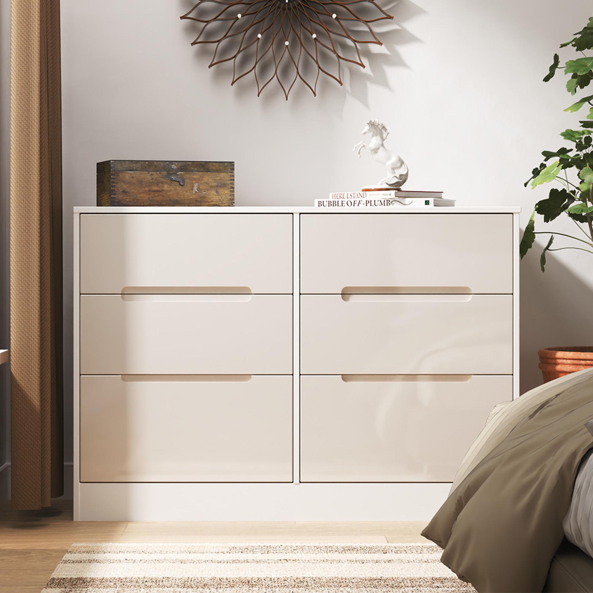 Monaco Chest - Midi - 6 Drawer - Cashmere Gloss and White