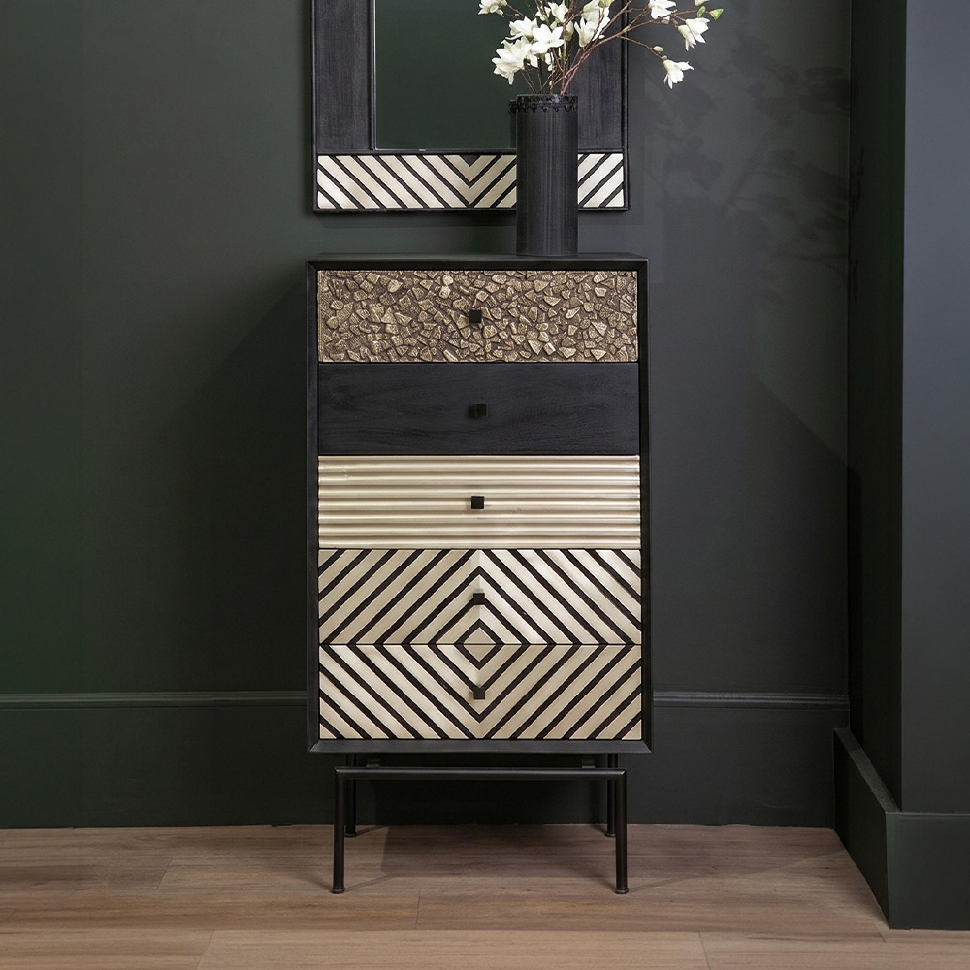 Boho Chest - 5 Drawer - Narrow - Black Mango Wood