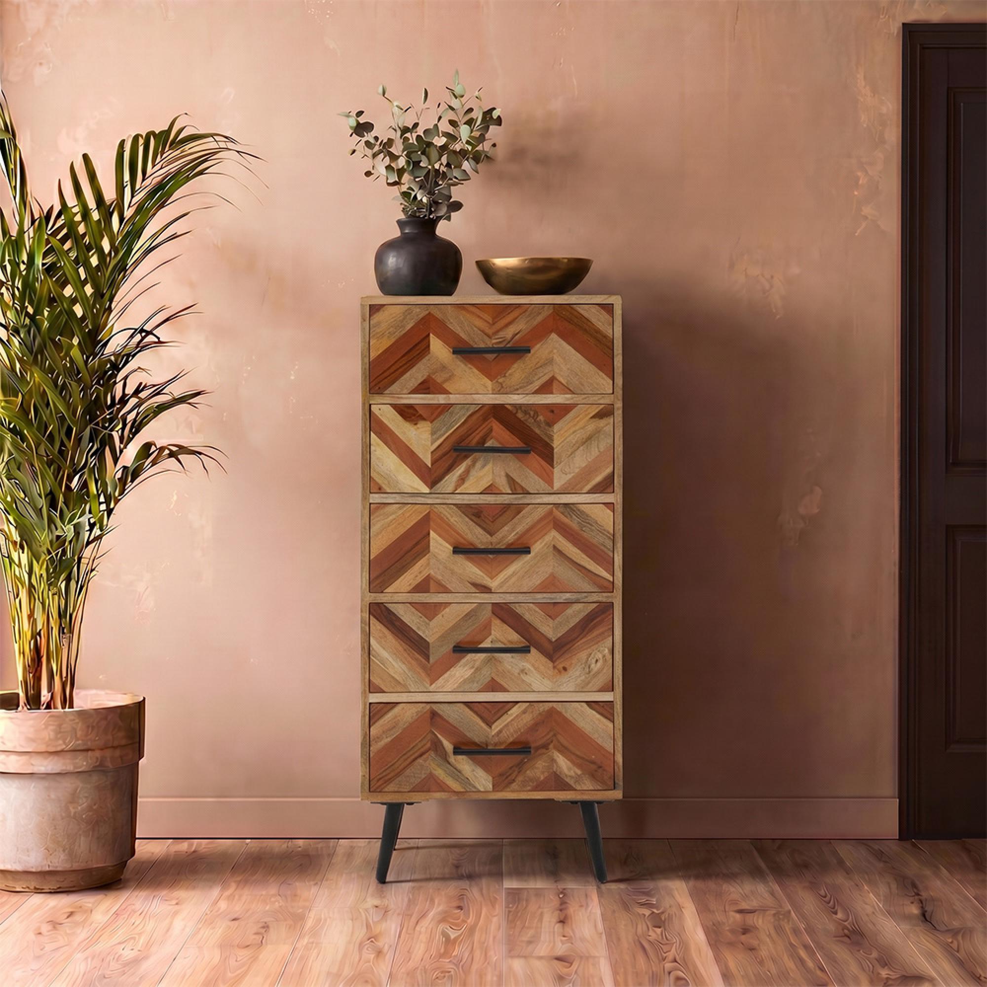 Boho Chest - 5 Drawer - Narrow - Mango Wood
