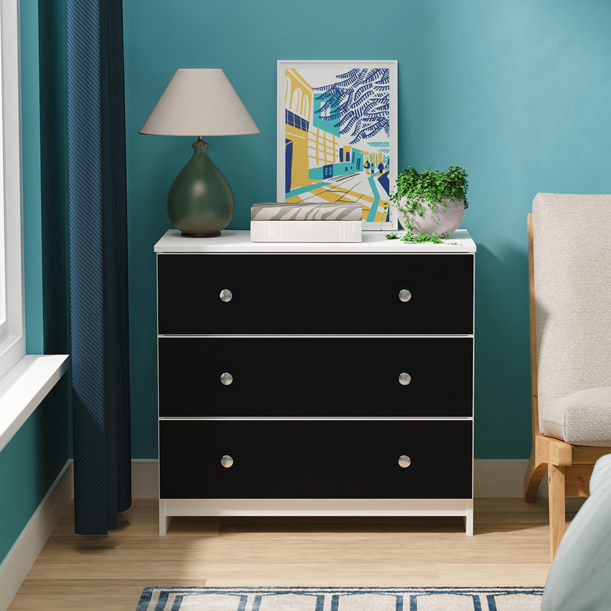 Yarmouth Chest - 3 Drawer - Black Matt and White Matt