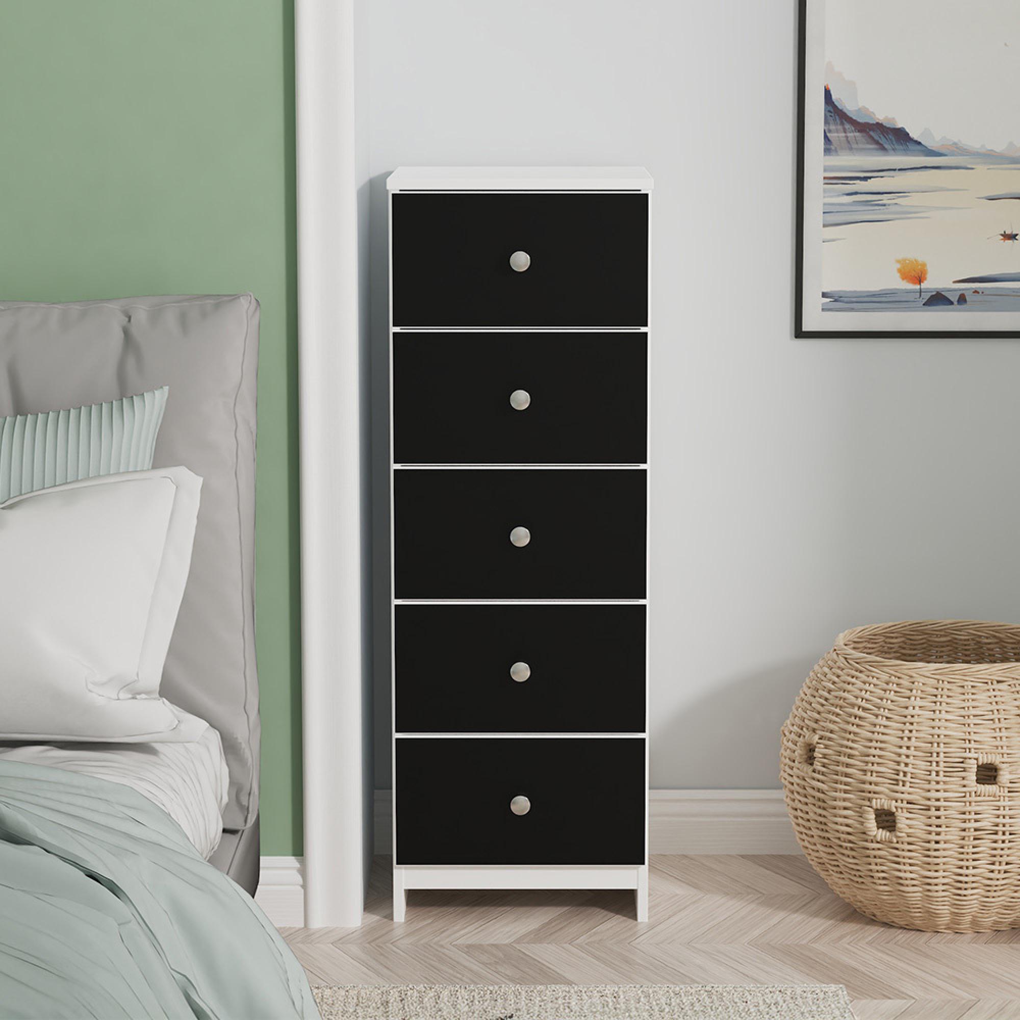 Yarmouth Chest - 5 Drawer - Narrow - Black Matt and White Matt