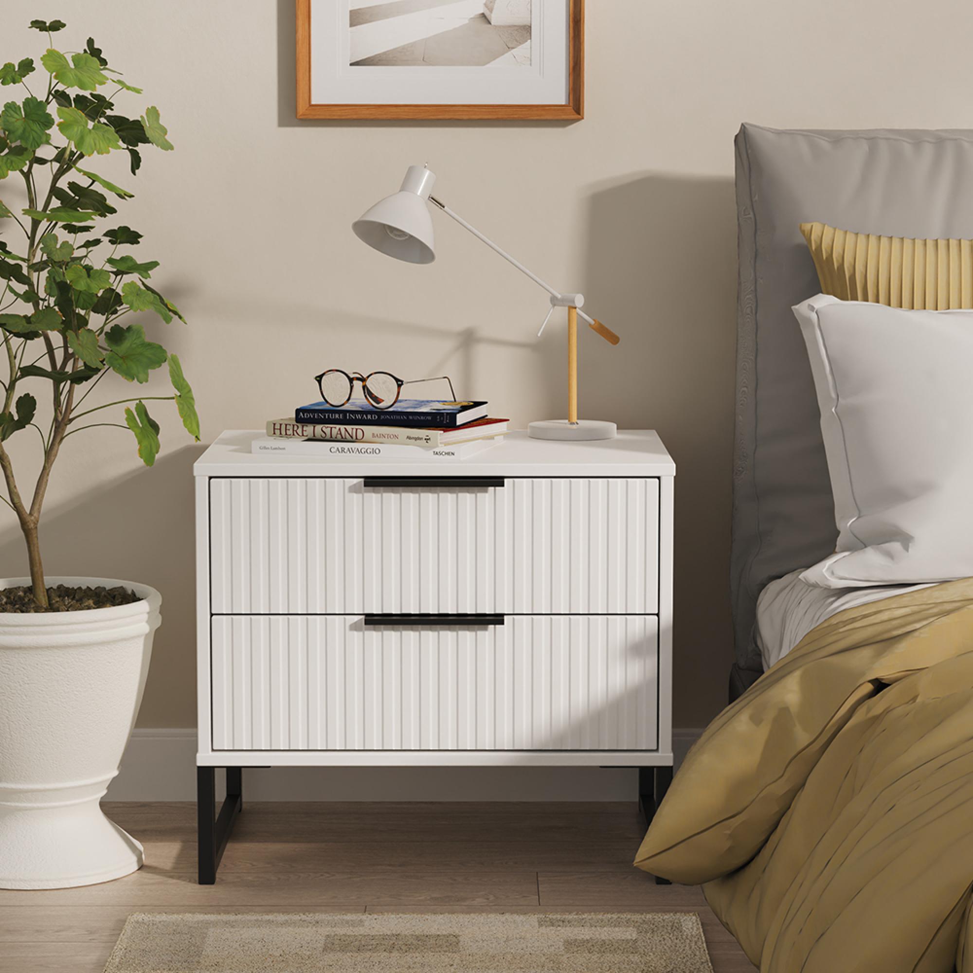 Fluted Chest - 2 Drawer - Midi - White Matt