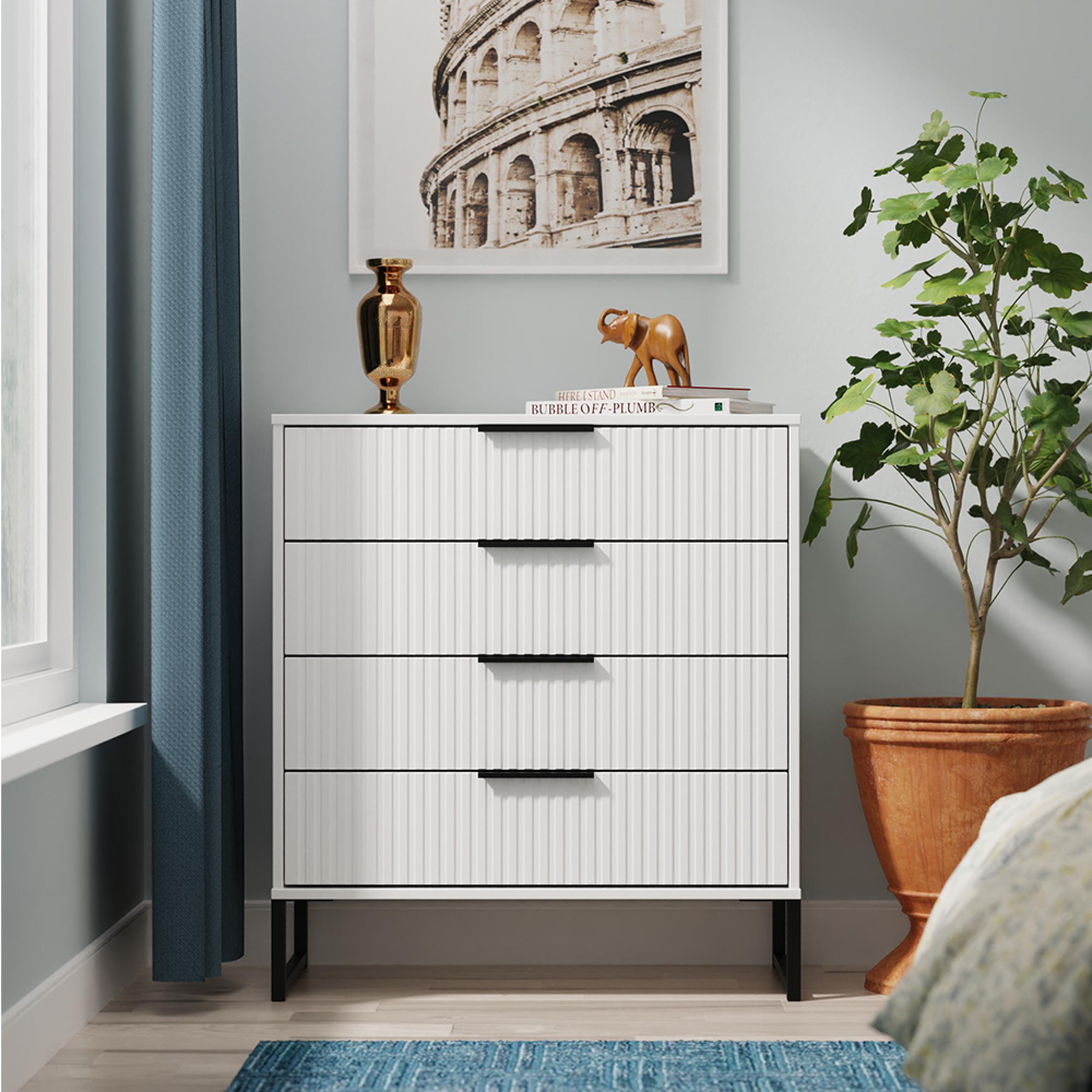Fluted Chest - 4 Drawer - White Matt