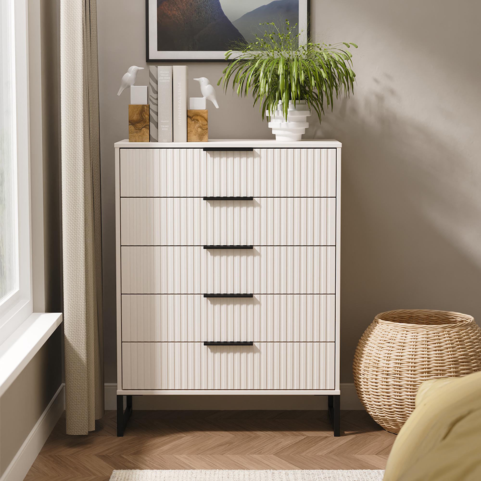 Fluted Chest - 5 Drawer - Wide - Kashmir Matt