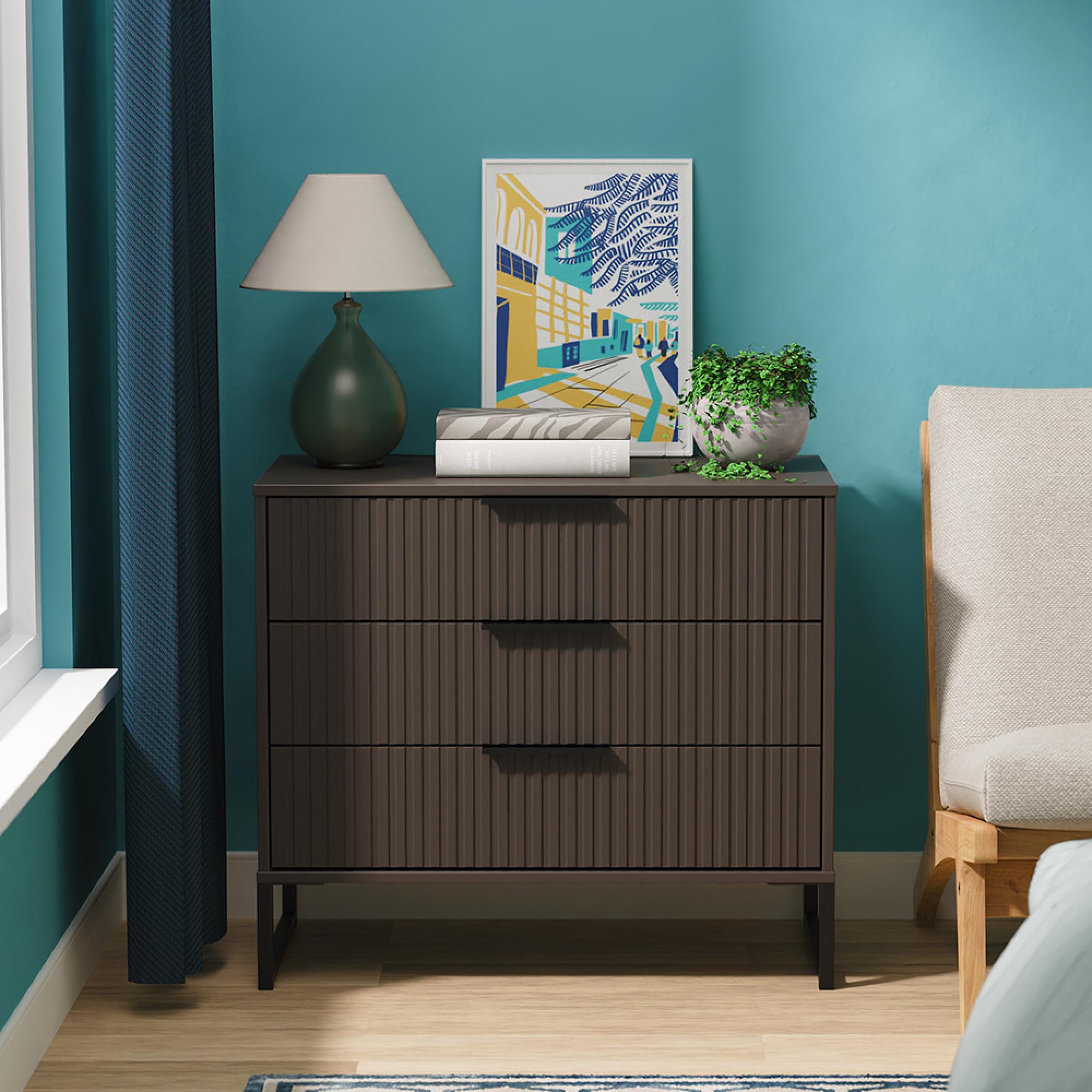 Fluted Chest - 3 Drawer - Graphite