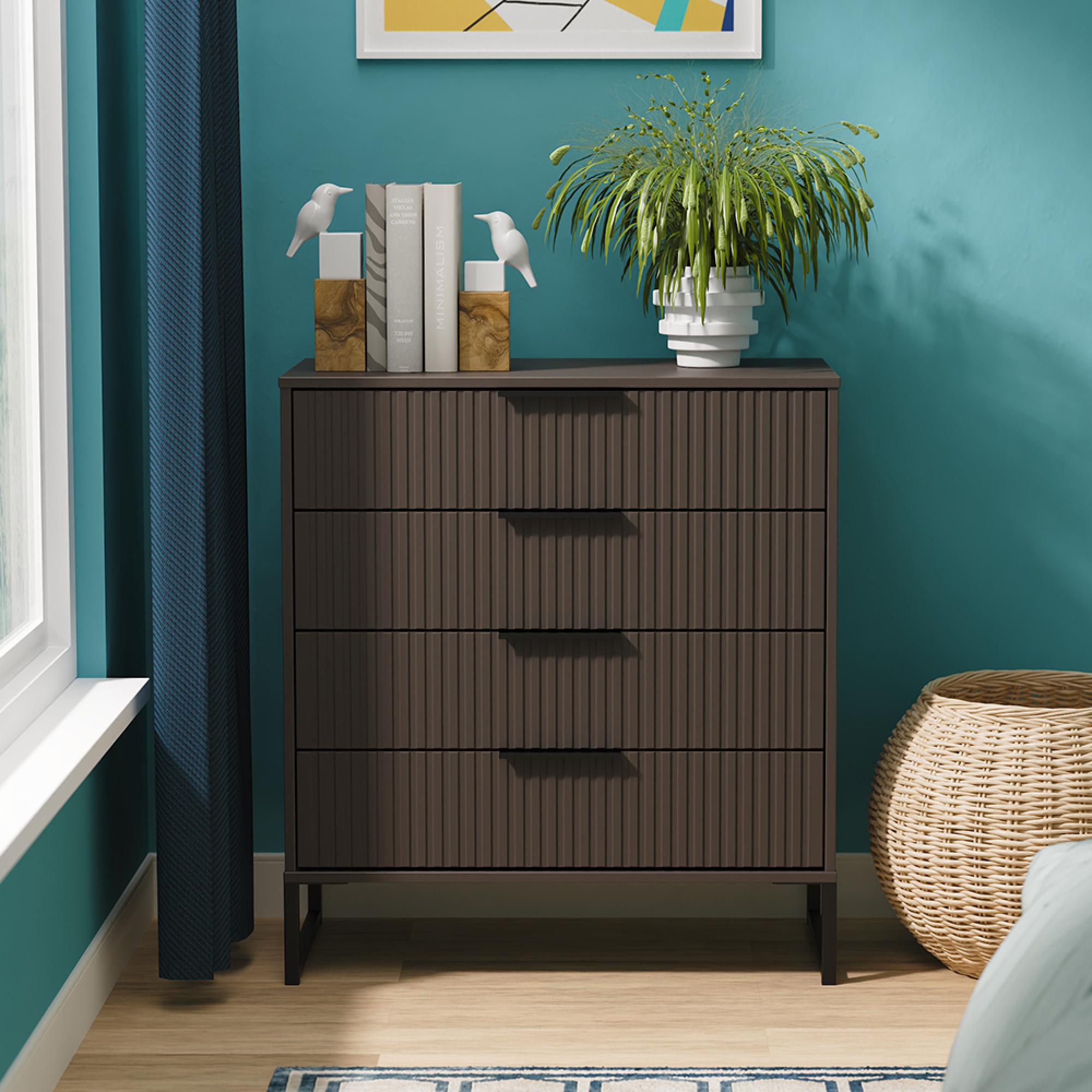 Fluted Chest - 4 Drawer - Graphite