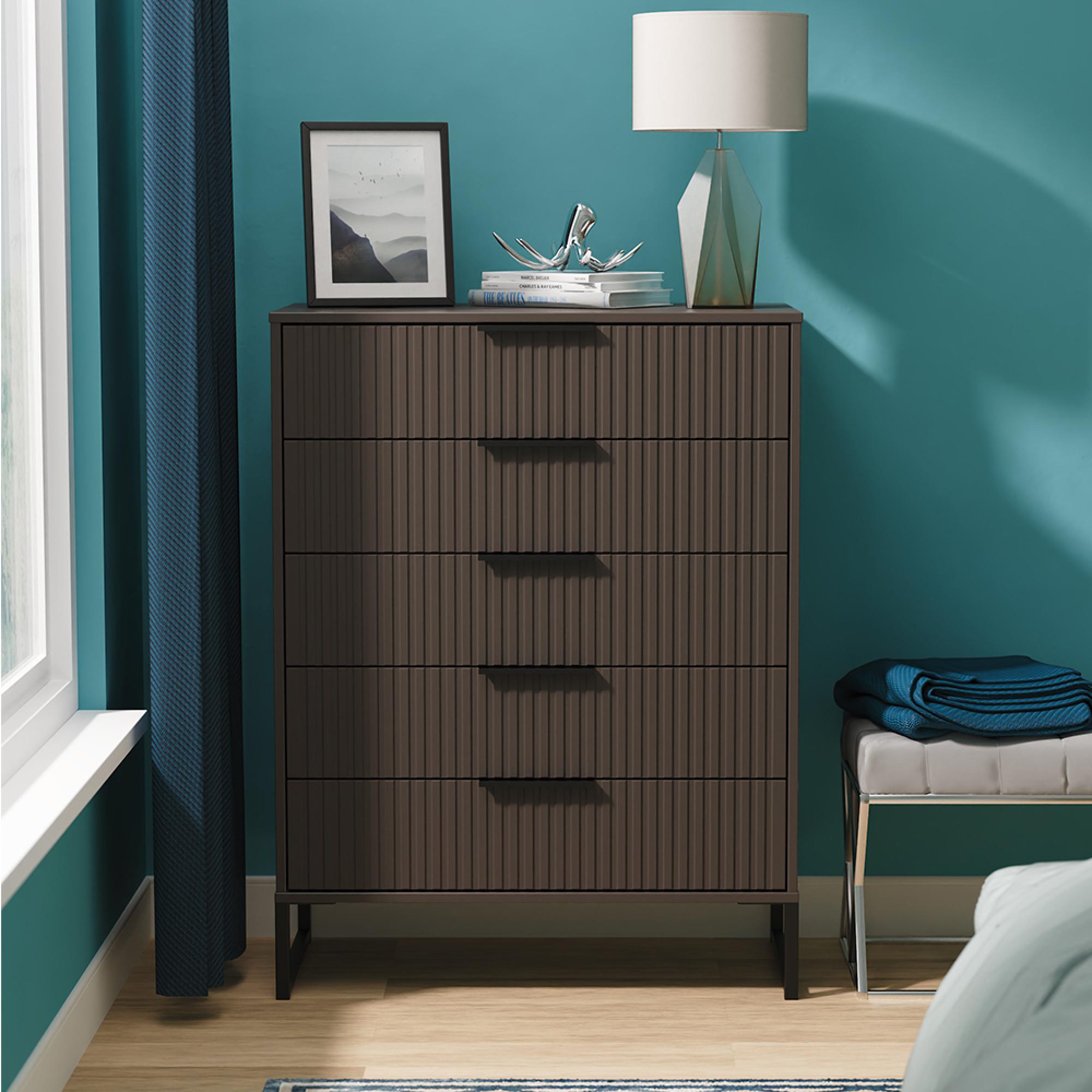 Fluted Chest - 5 Drawer - Wide - Graphite