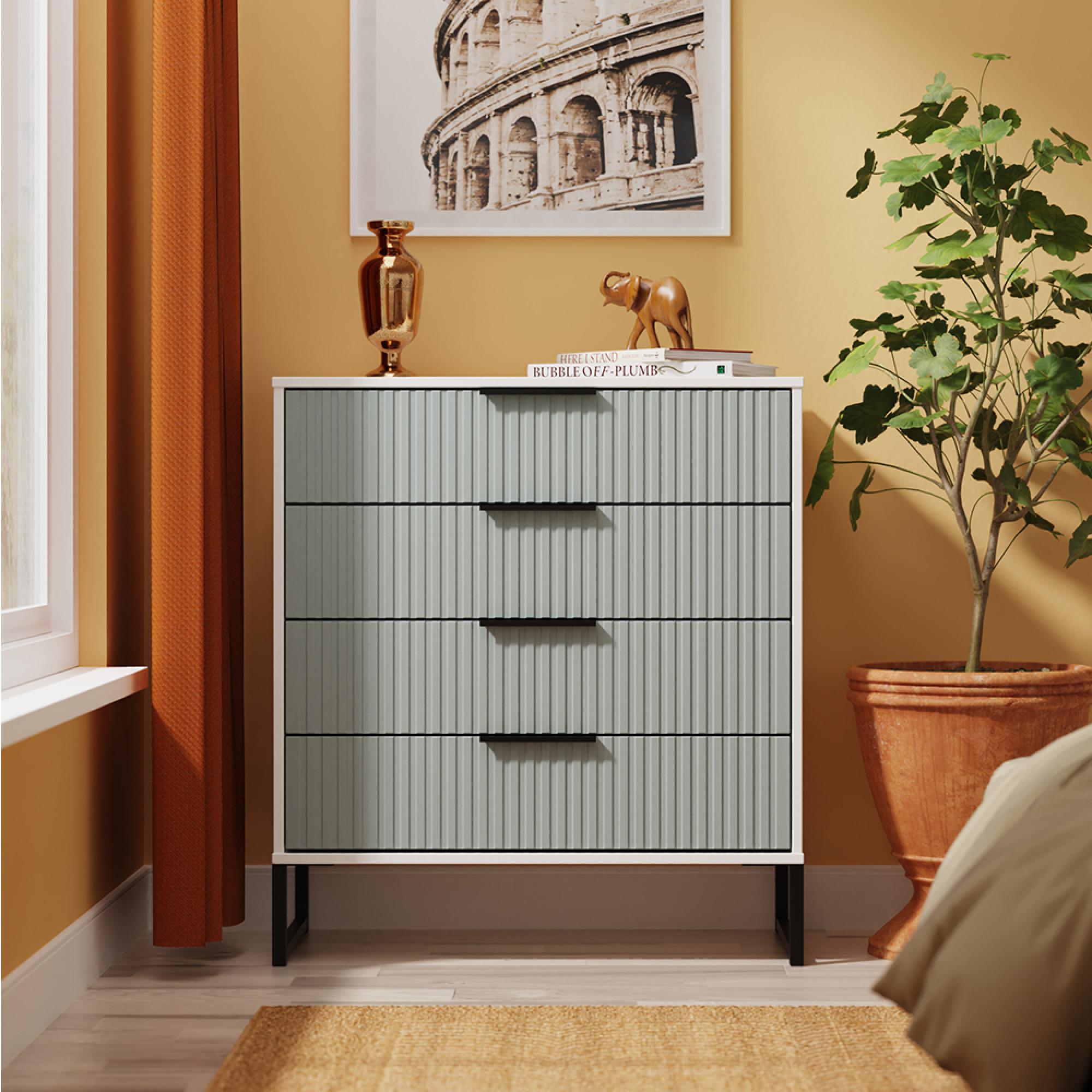 Fluted Chest - 4 Drawer - Duck and White Matt