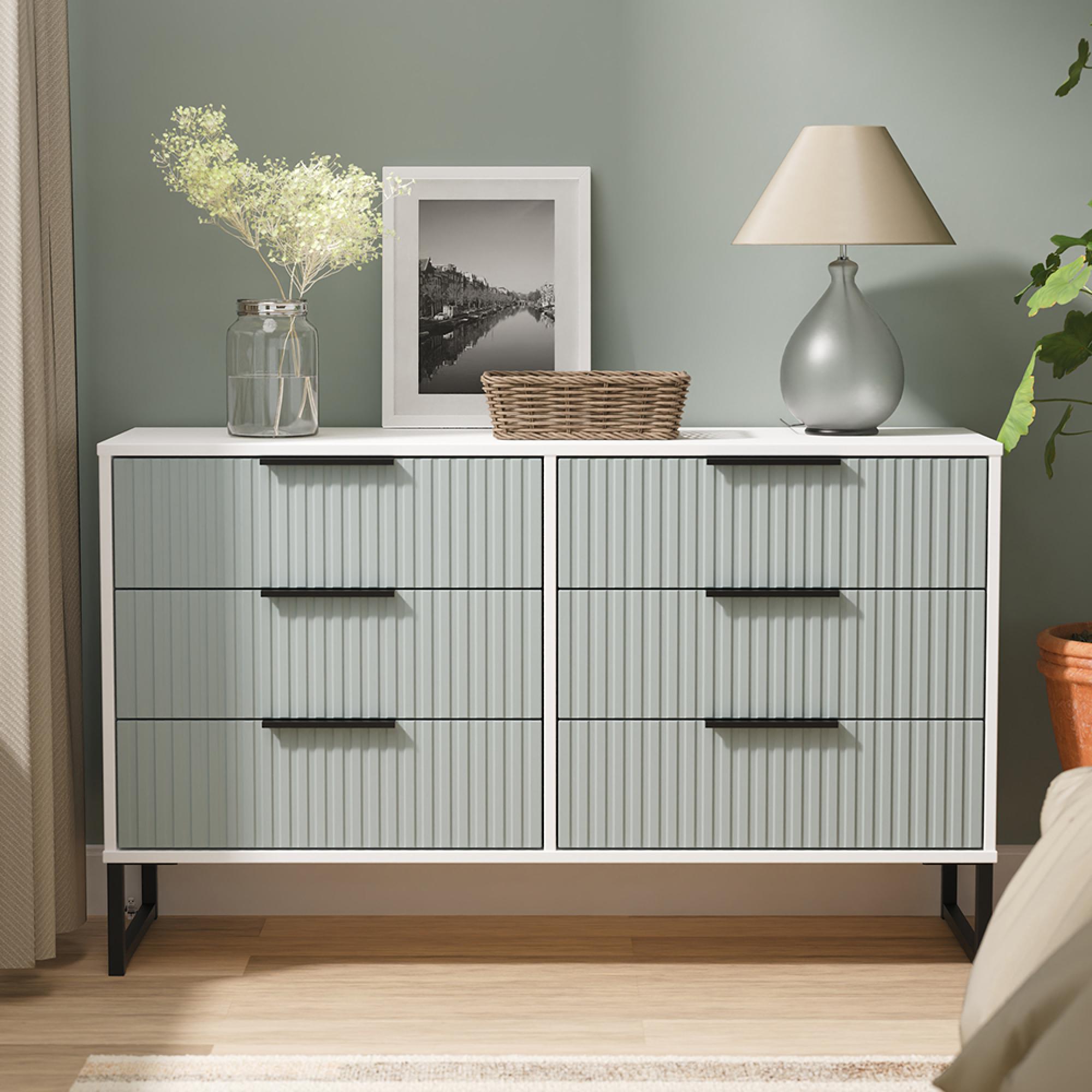 Fluted Chest - 6 Drawer - Midi - Duck and White Matt