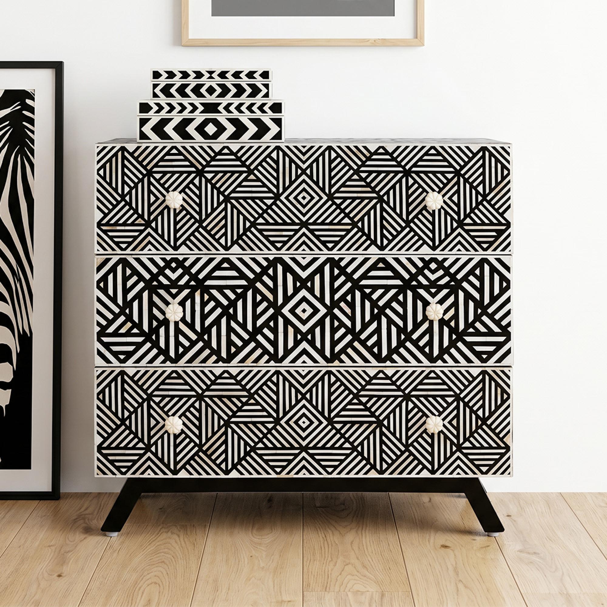 Fusion Chest - 3 Drawer - Black Mother of Pearl