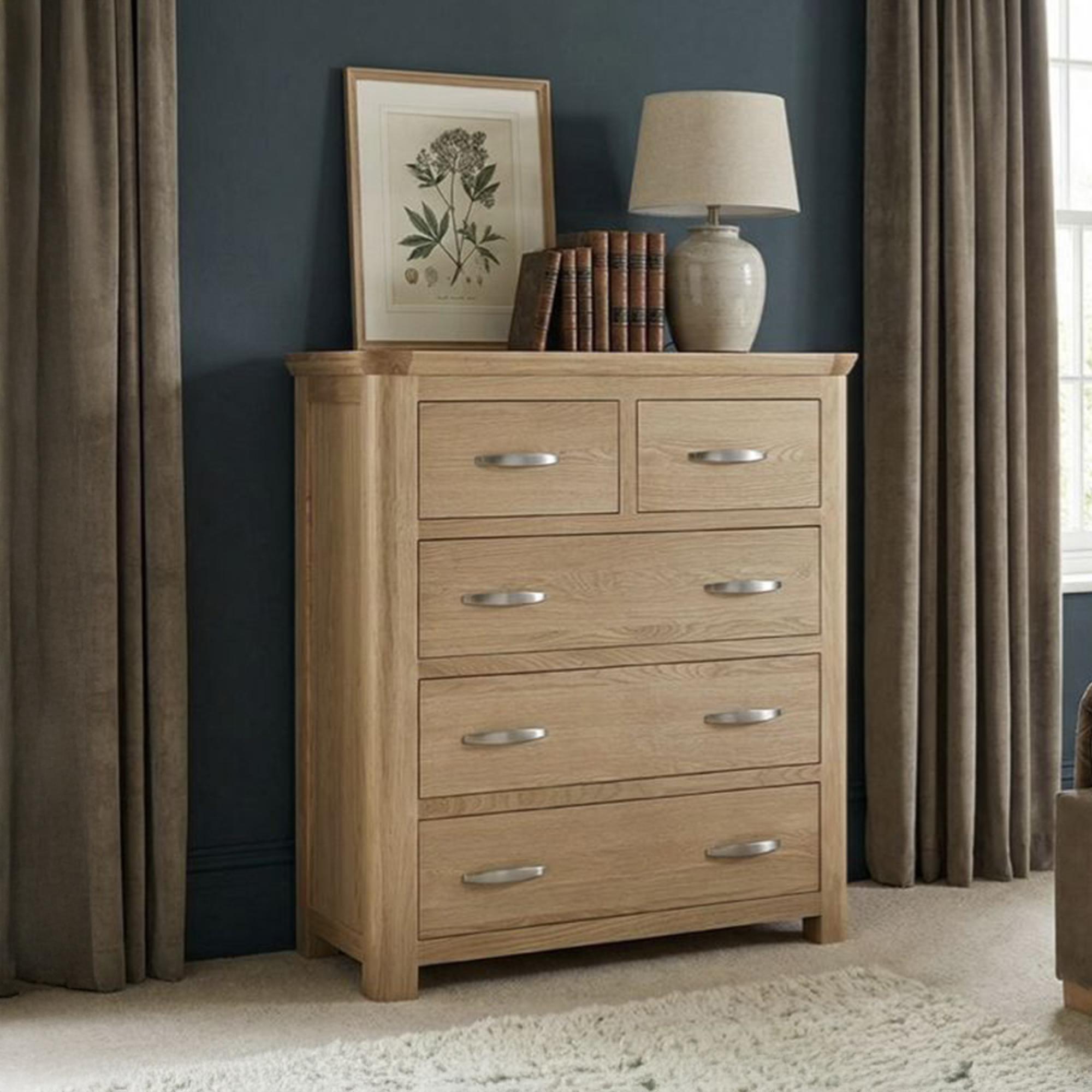 Treviso Curved Oak Chest - 2+3 Drawer