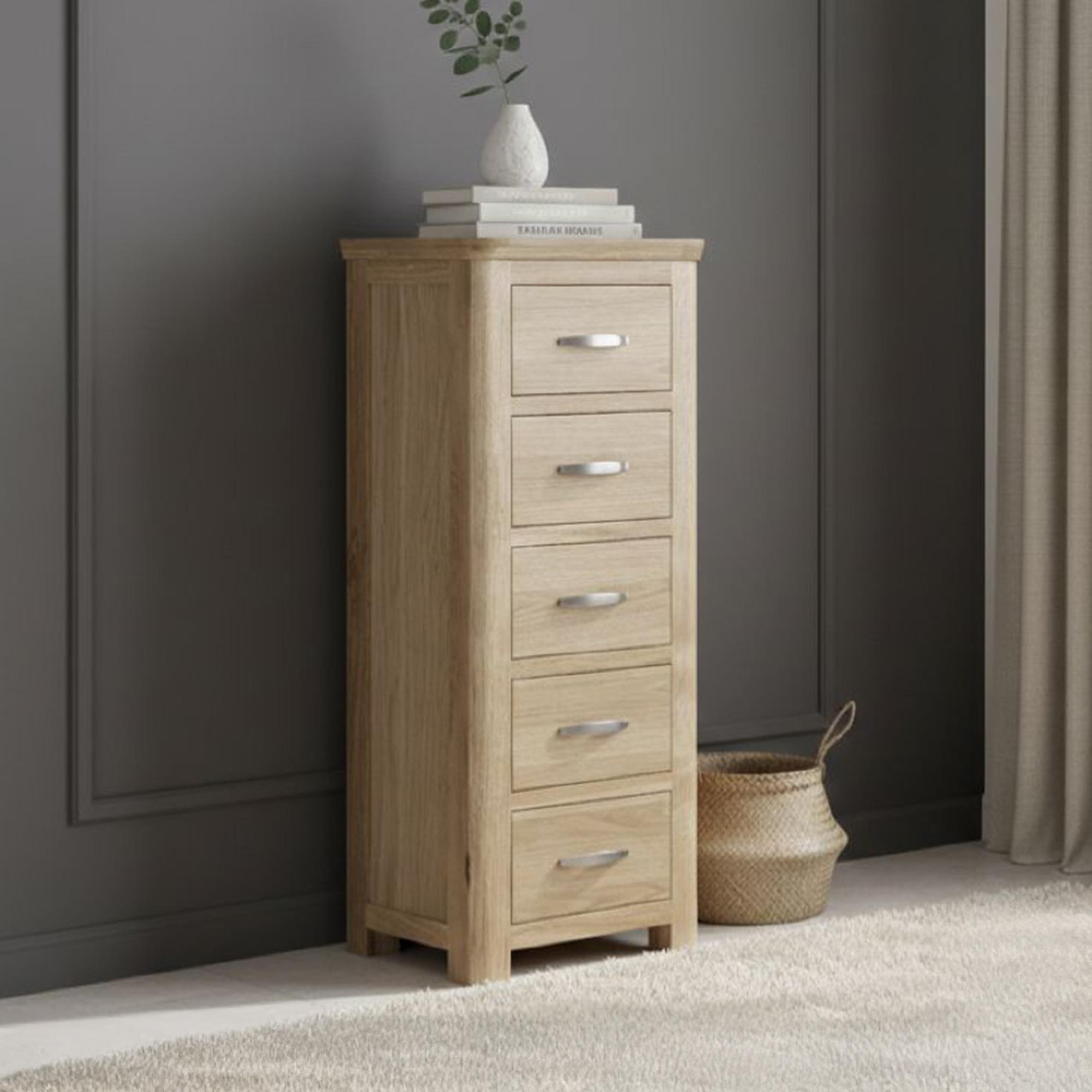 Treviso Curved Oak Chest - 5 Drawer - Narrow