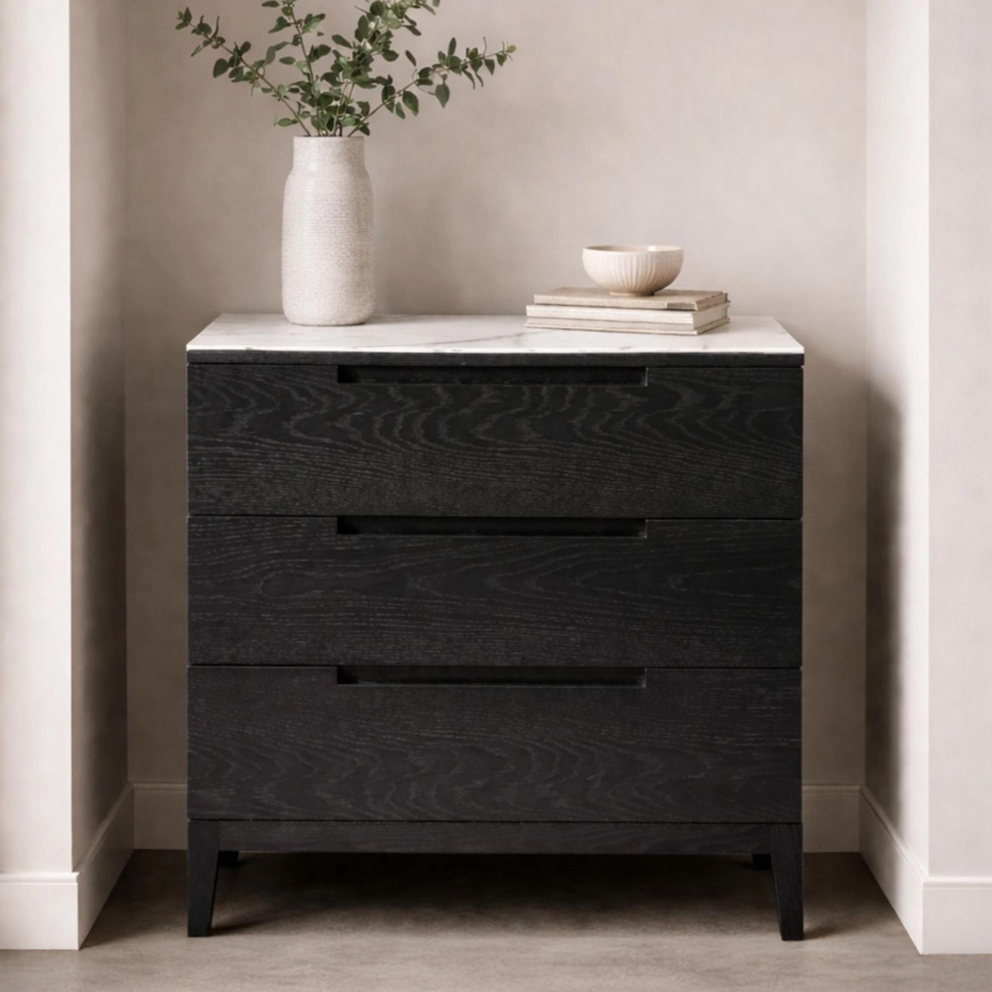 Orchid Chest - 3 Drawer - Wenge Black and White - Marble Top and Wood