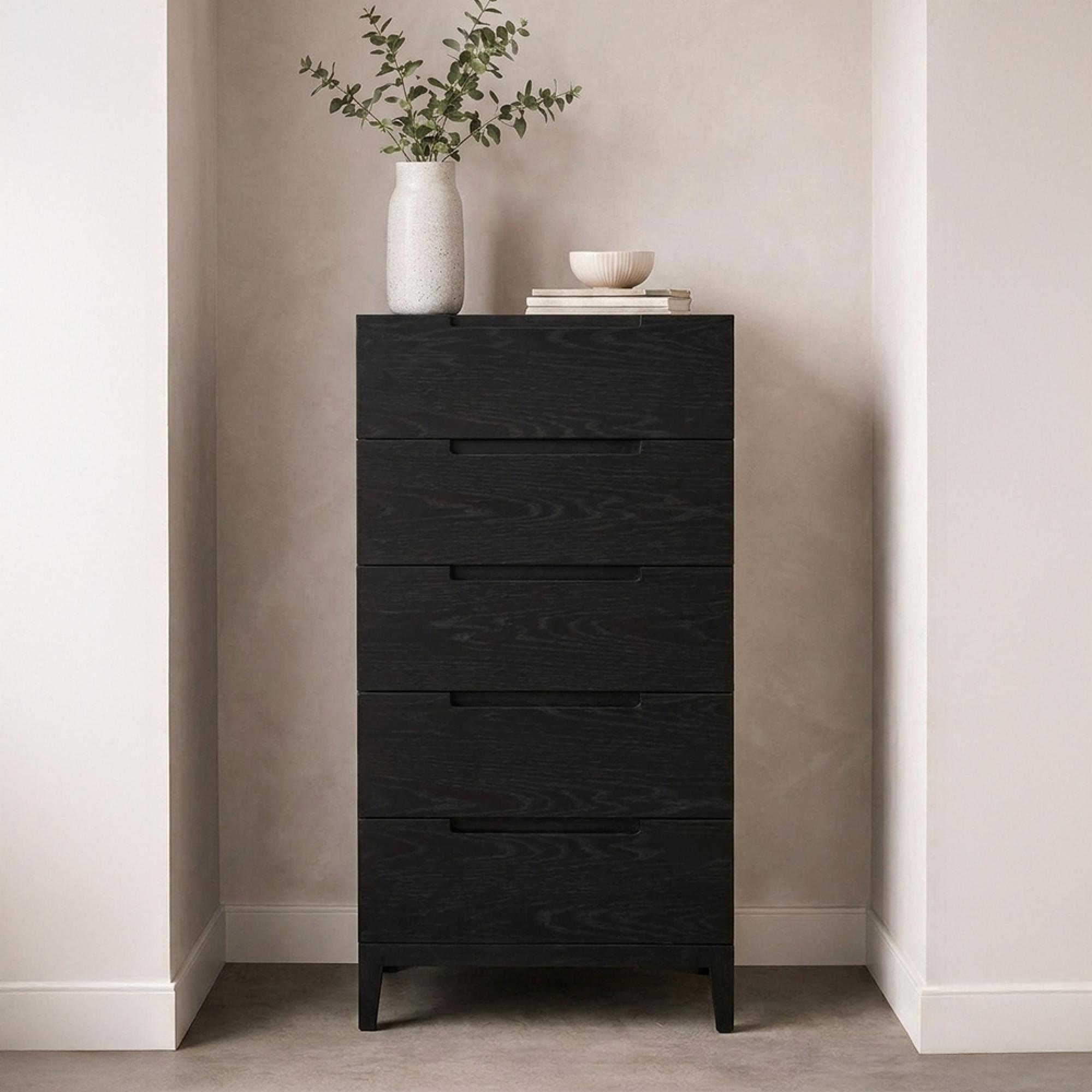 Orchid Narrow Chest - 5 Drawer - Wenge Black - Wood