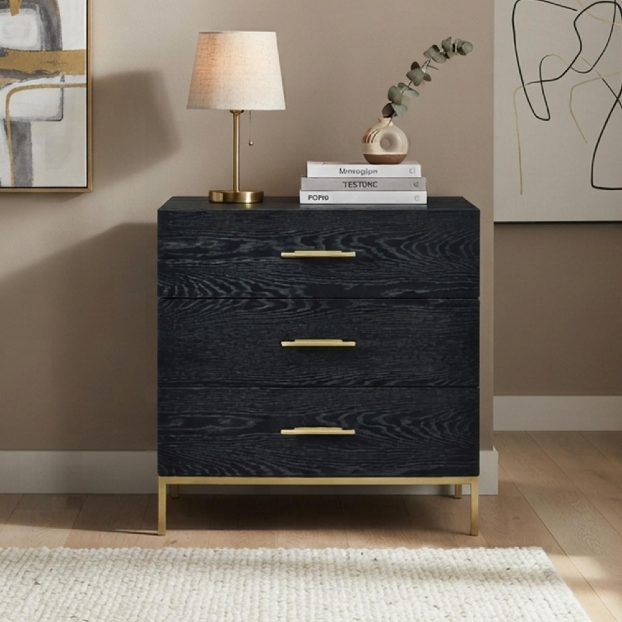Tulip Chest - 3 Drawer - Wenge Black and Gold - Wood and Metal
