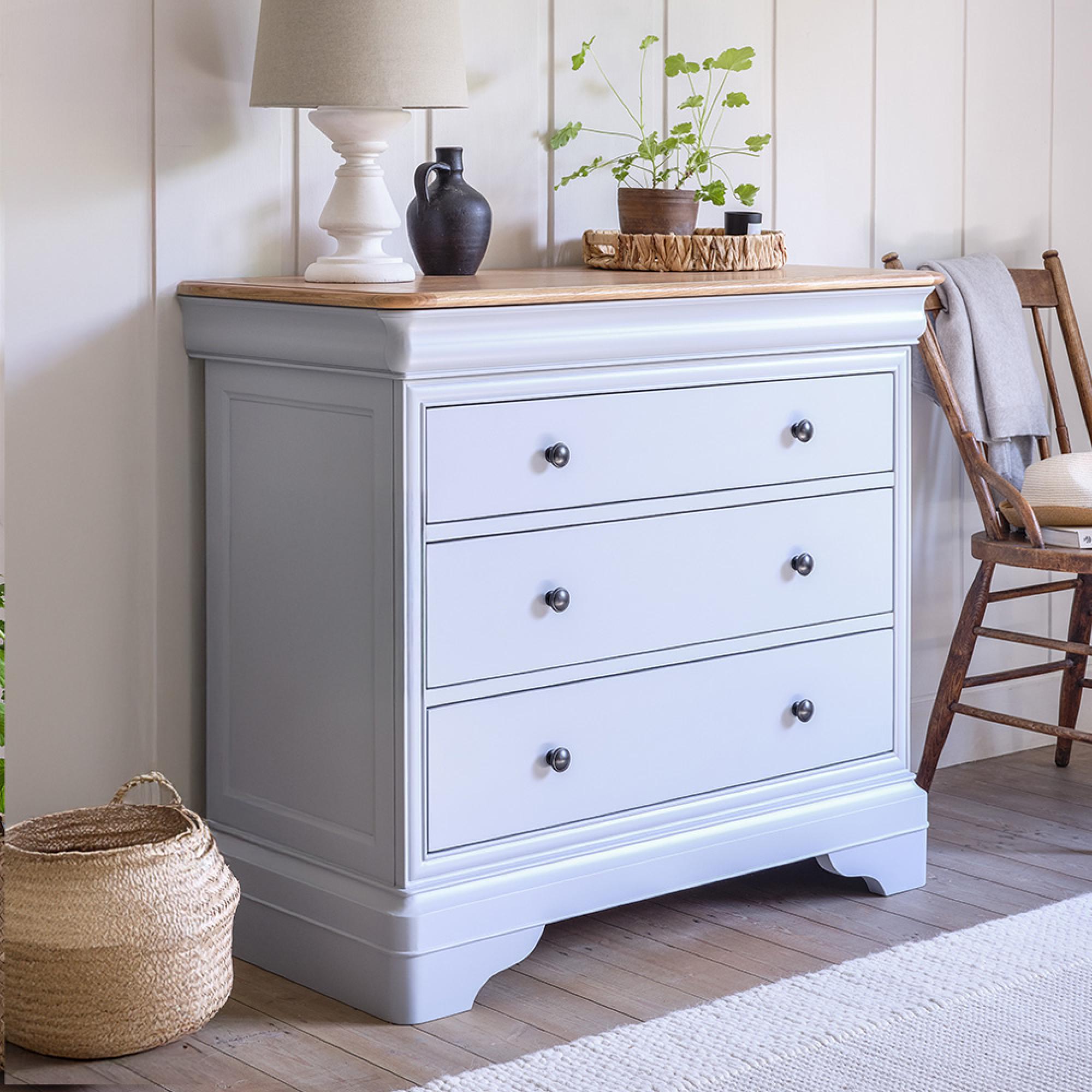 Chantilly Chest - 3 Drawer - Grey Painted - Wood