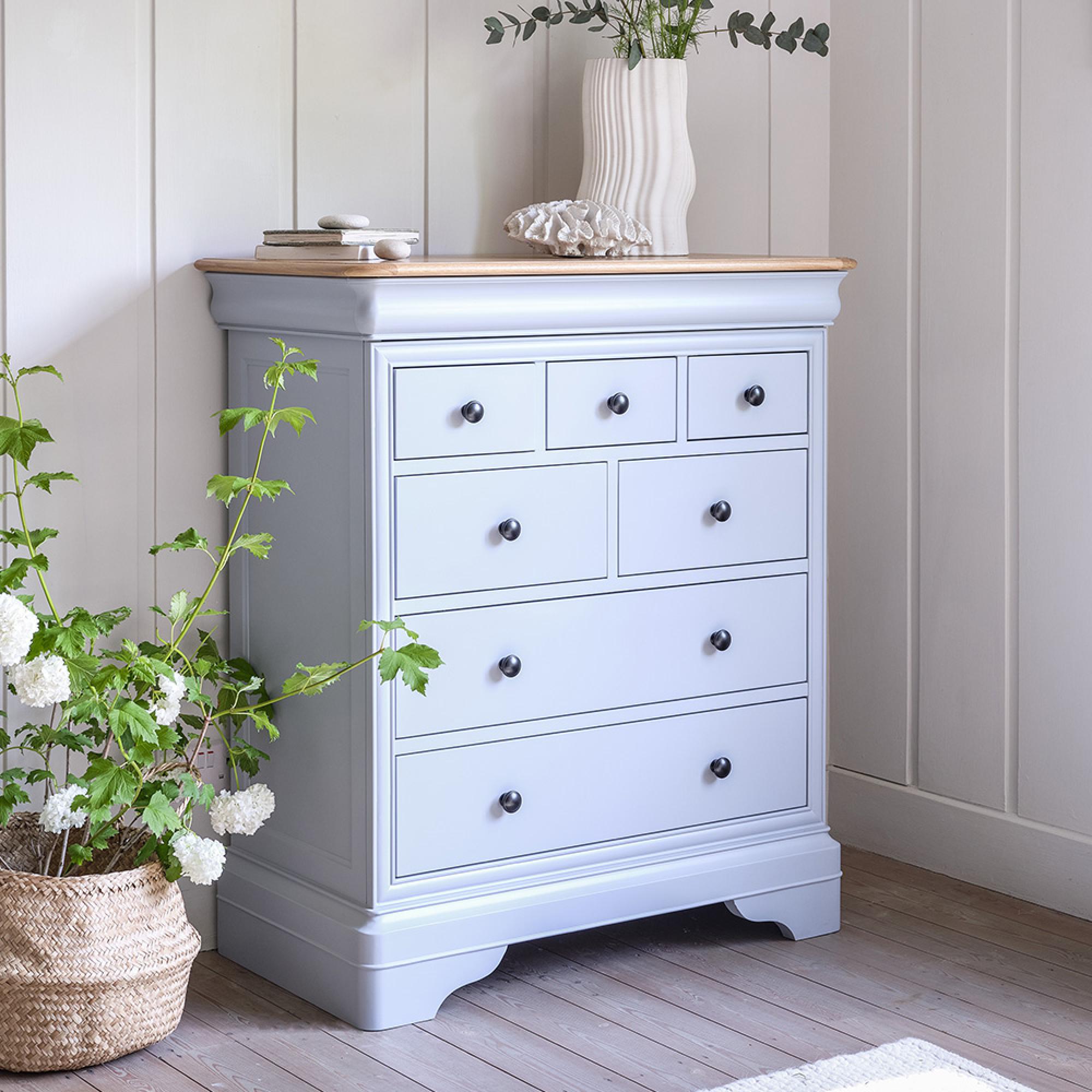 Chantilly Wide Chest - 4 + 3 Drawer - Grey Painted - Wood