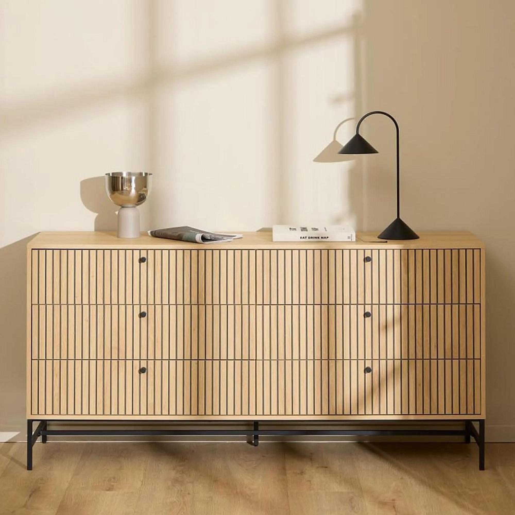 Clearance - Albany Wide Chest - 6 Drawer - Ribbed Oak - FSS17428