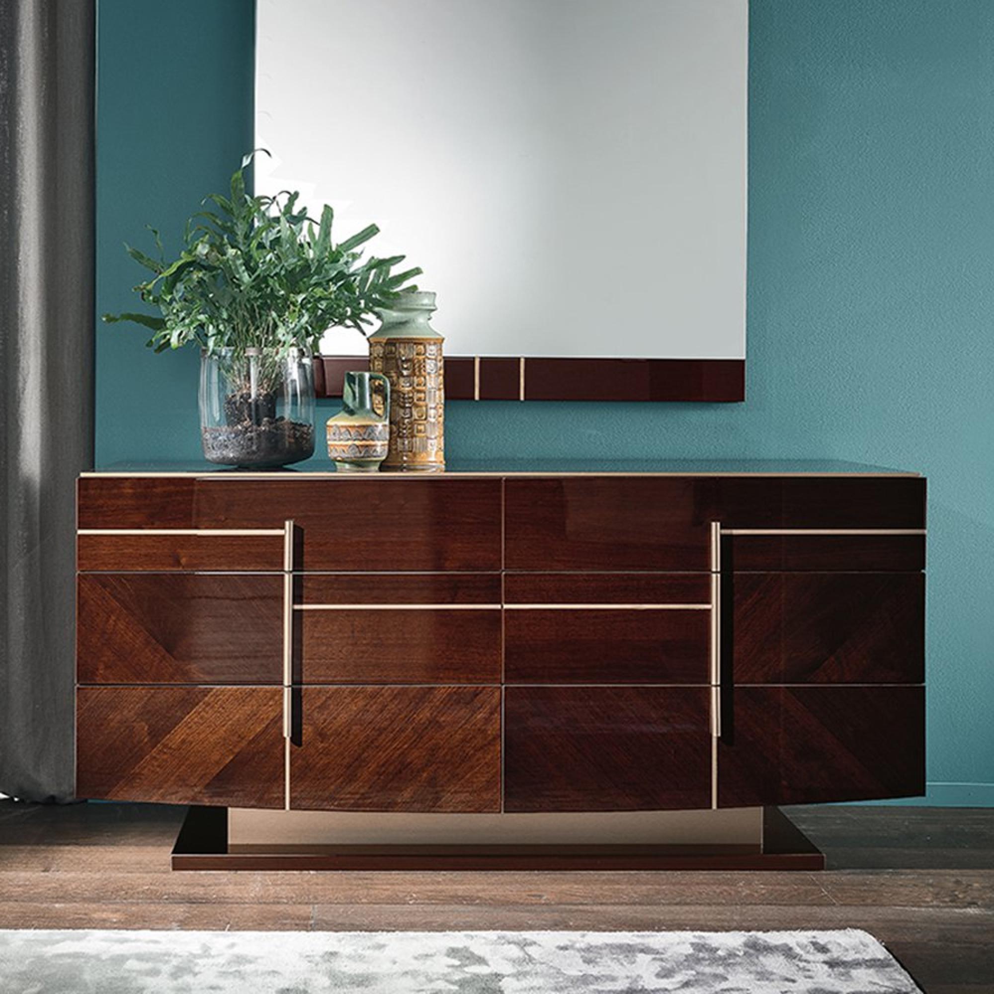 Bellagio Wide Chest - 6 Drawer - High Gloss Walnut - Wooden