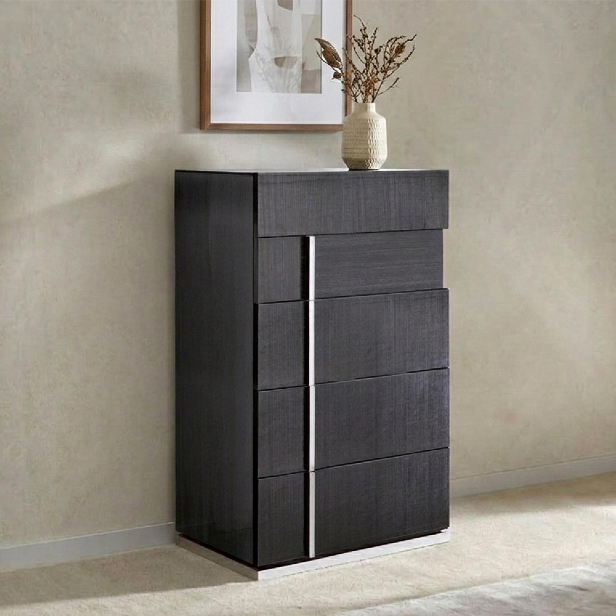Montecarlo Narrow Chest - 5 Drawer - Grey Koto High Gloss