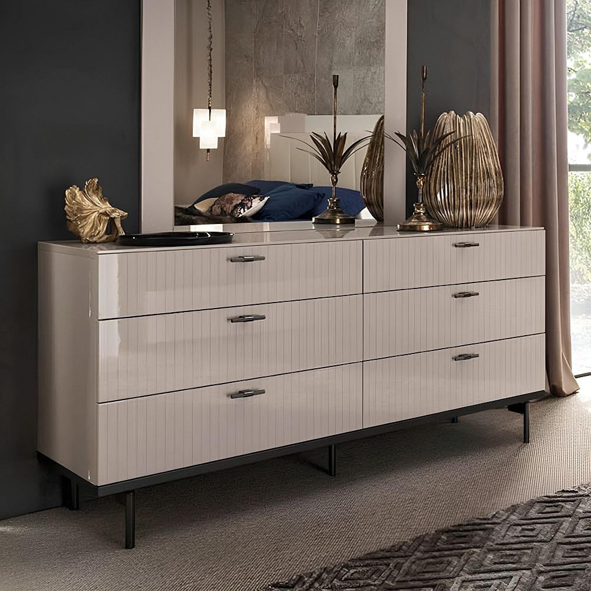 Claire Fluted Wide Chest - 6 Drawer - Pearl Line Eco Veneer High Gloss and Black