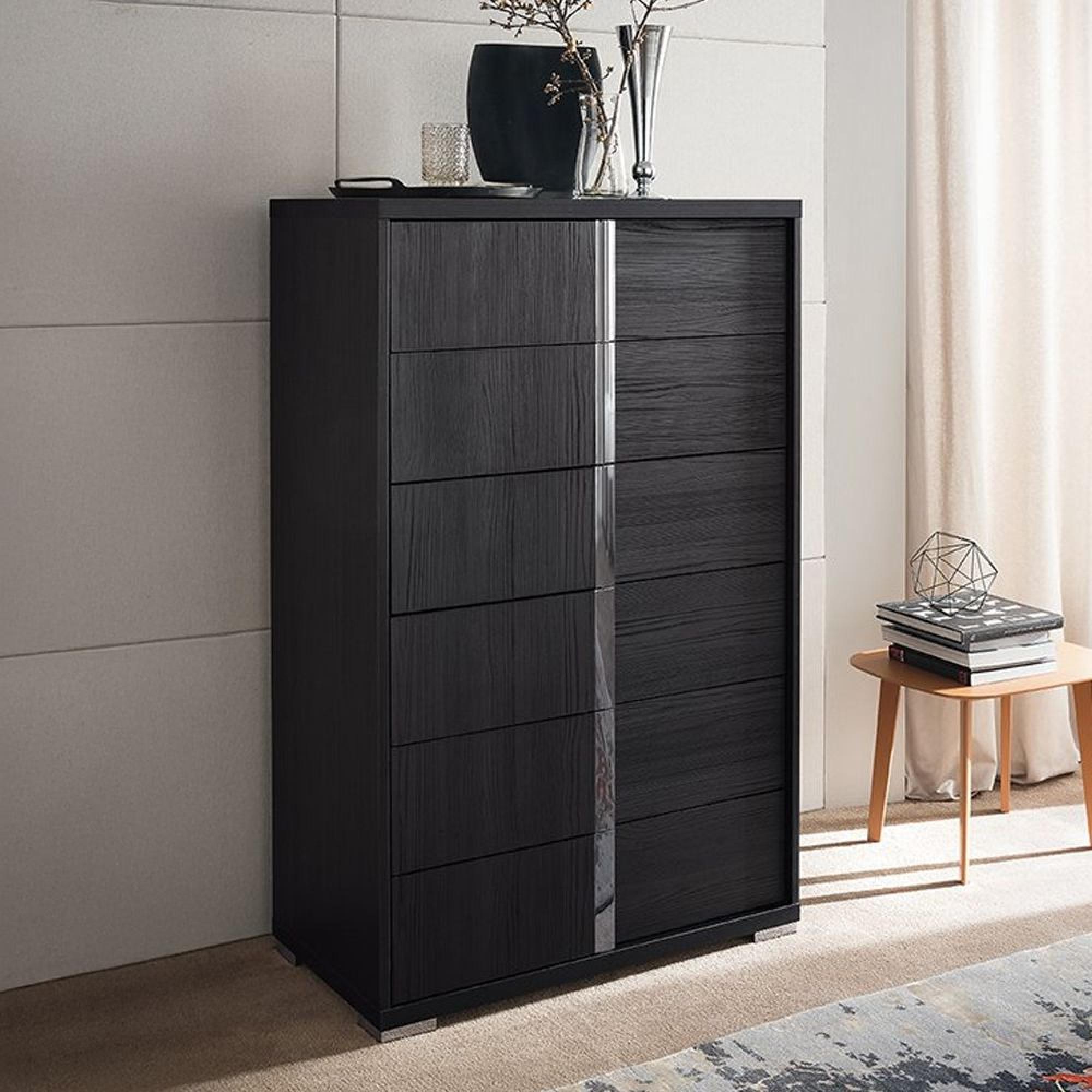 Etna Narrow Chest - 5 Drawer - Black Pine Eco Veneer