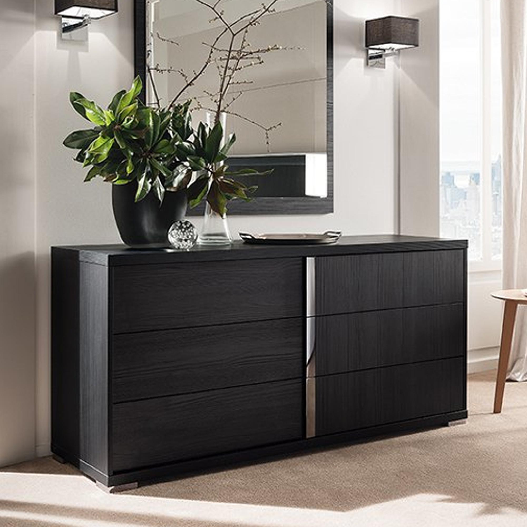 Etna Wide Chest - 6 Drawer - Black Pine Eco Veneer