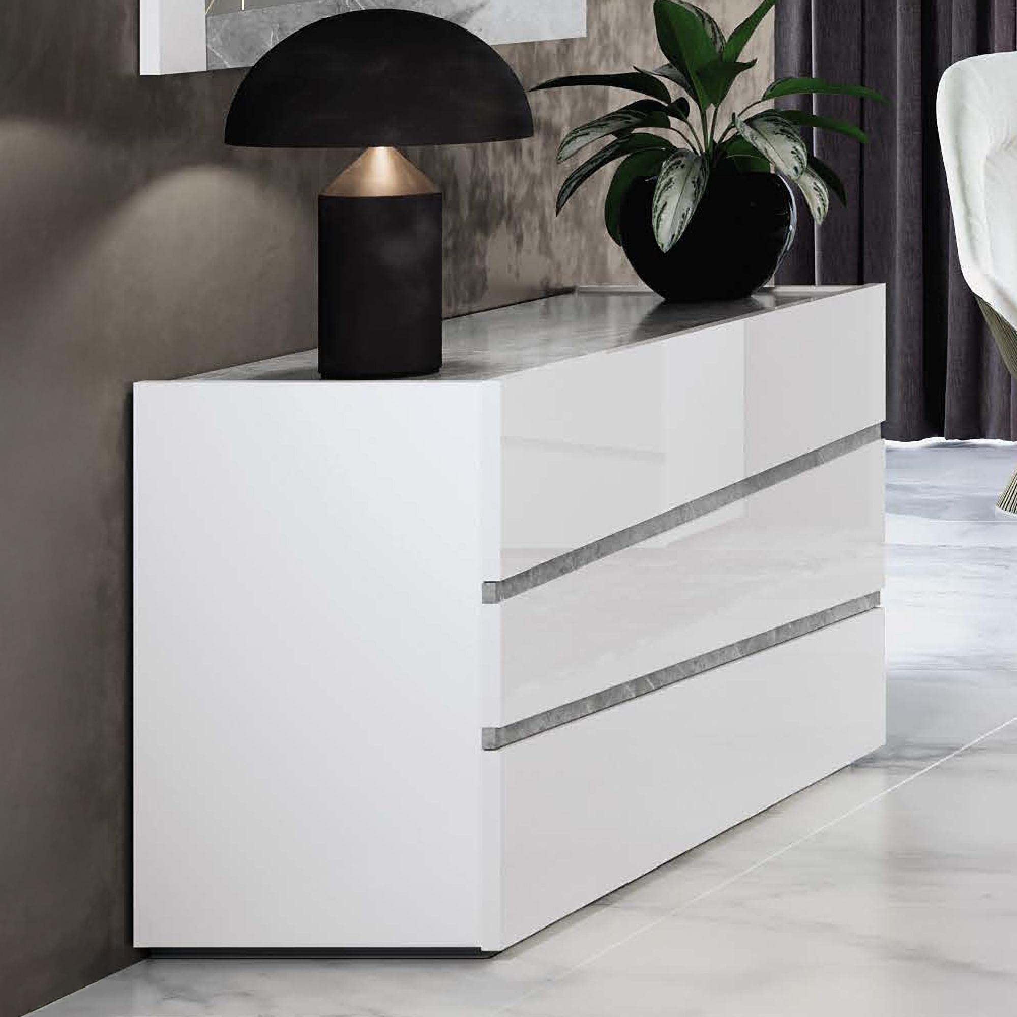 Alba Italian Chest - 3 Drawer - White - Carrara Marble Inlay