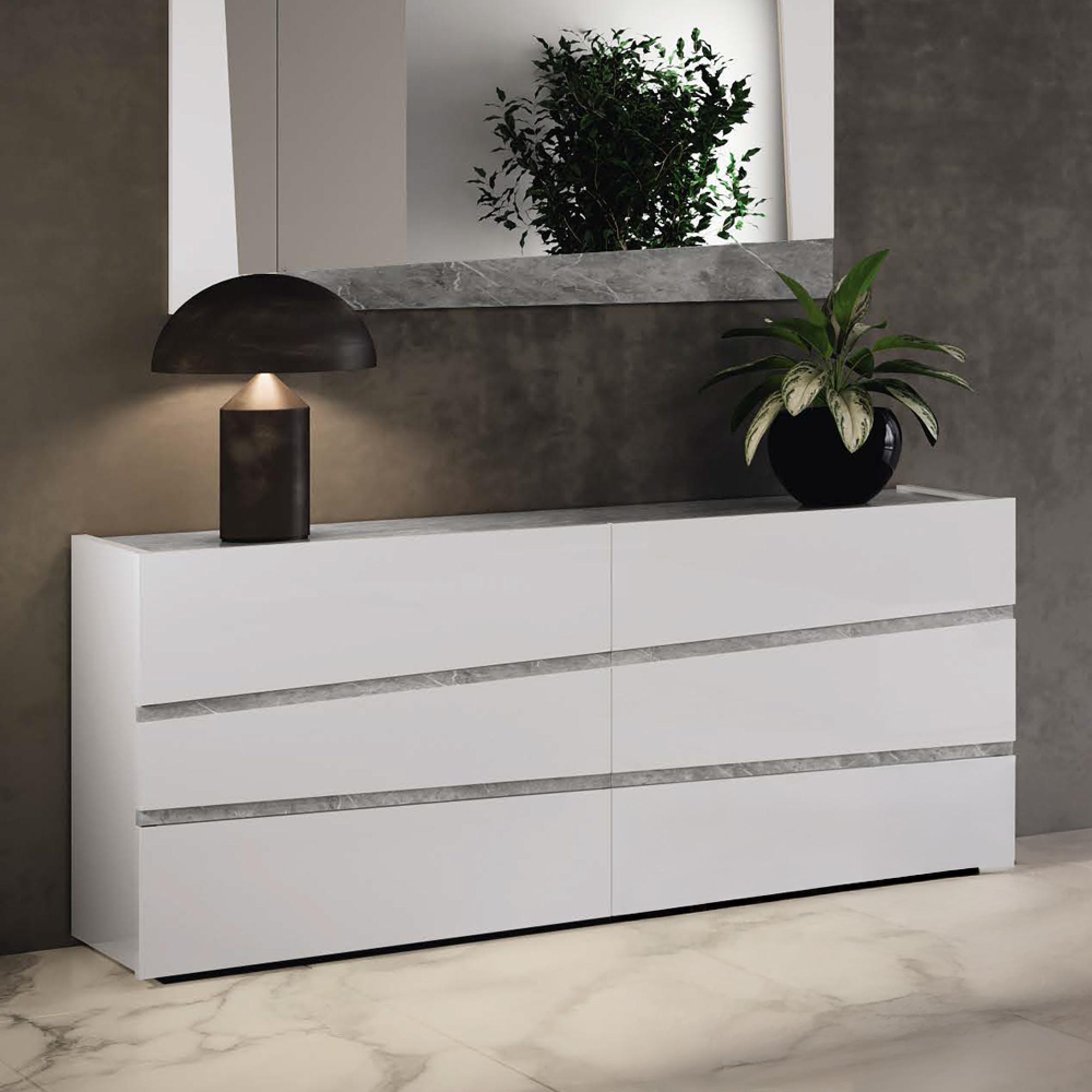 Alba Italian Wide Chest - 6 Drawer - White - Carrara Marble Inlay