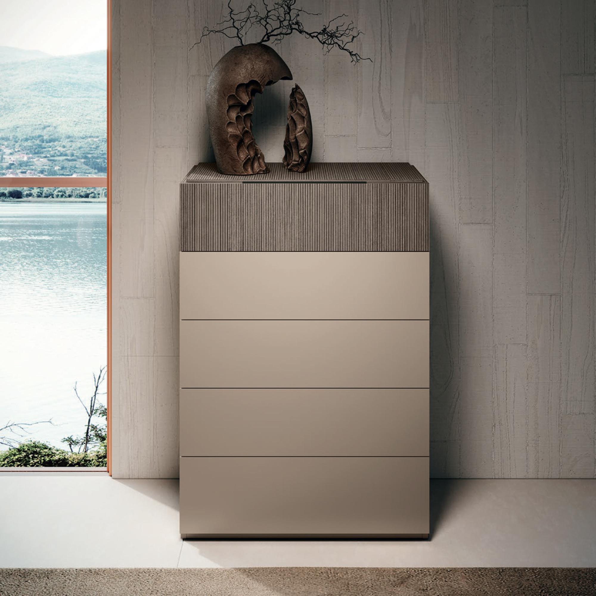 Essenza Italian Fluted Tall Chest - 5 Drawer - Urban Velvet and Tabacco