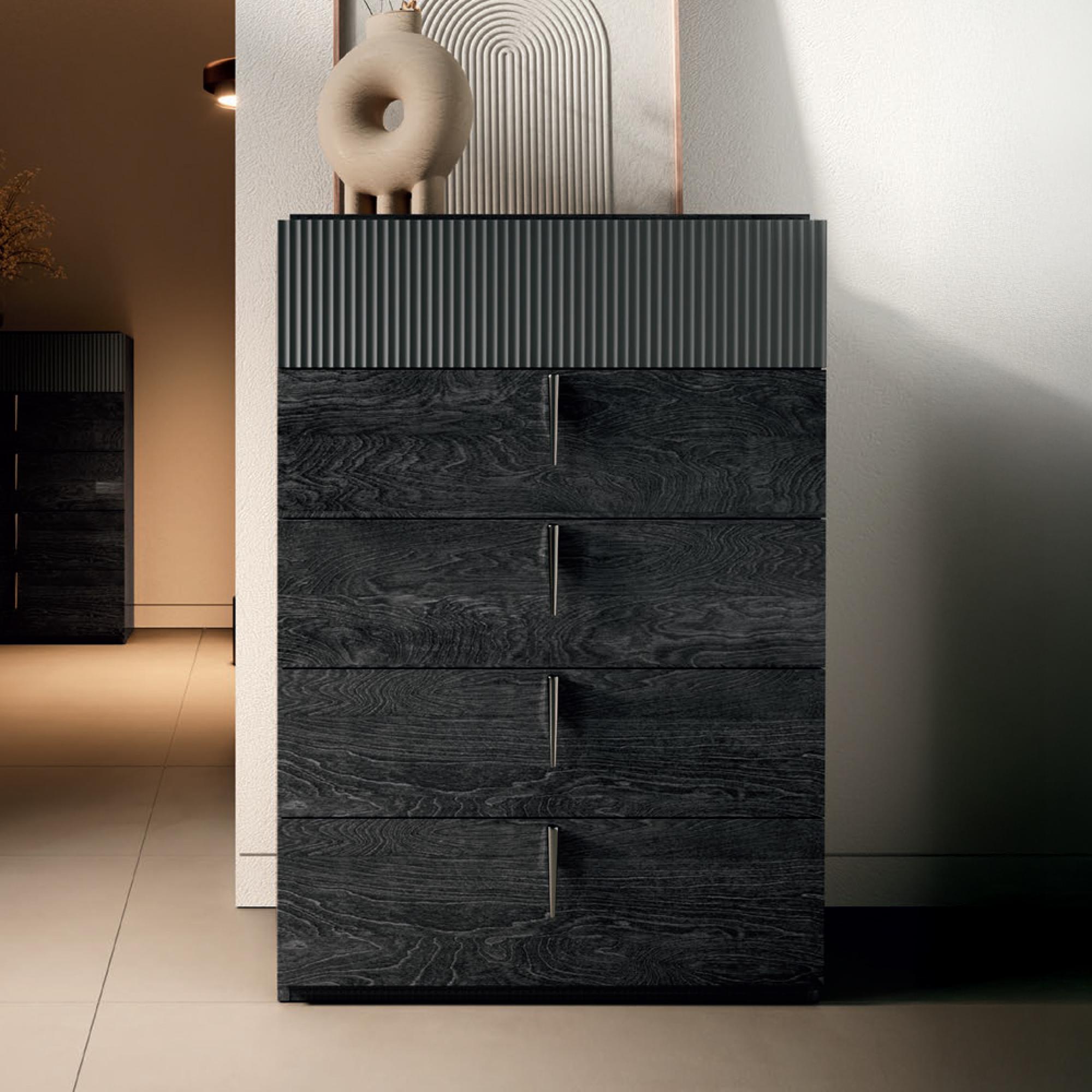 Onyx Italian Fluted Chest - 5 Drawer - Narrow - Charcoal Black and MedBlue