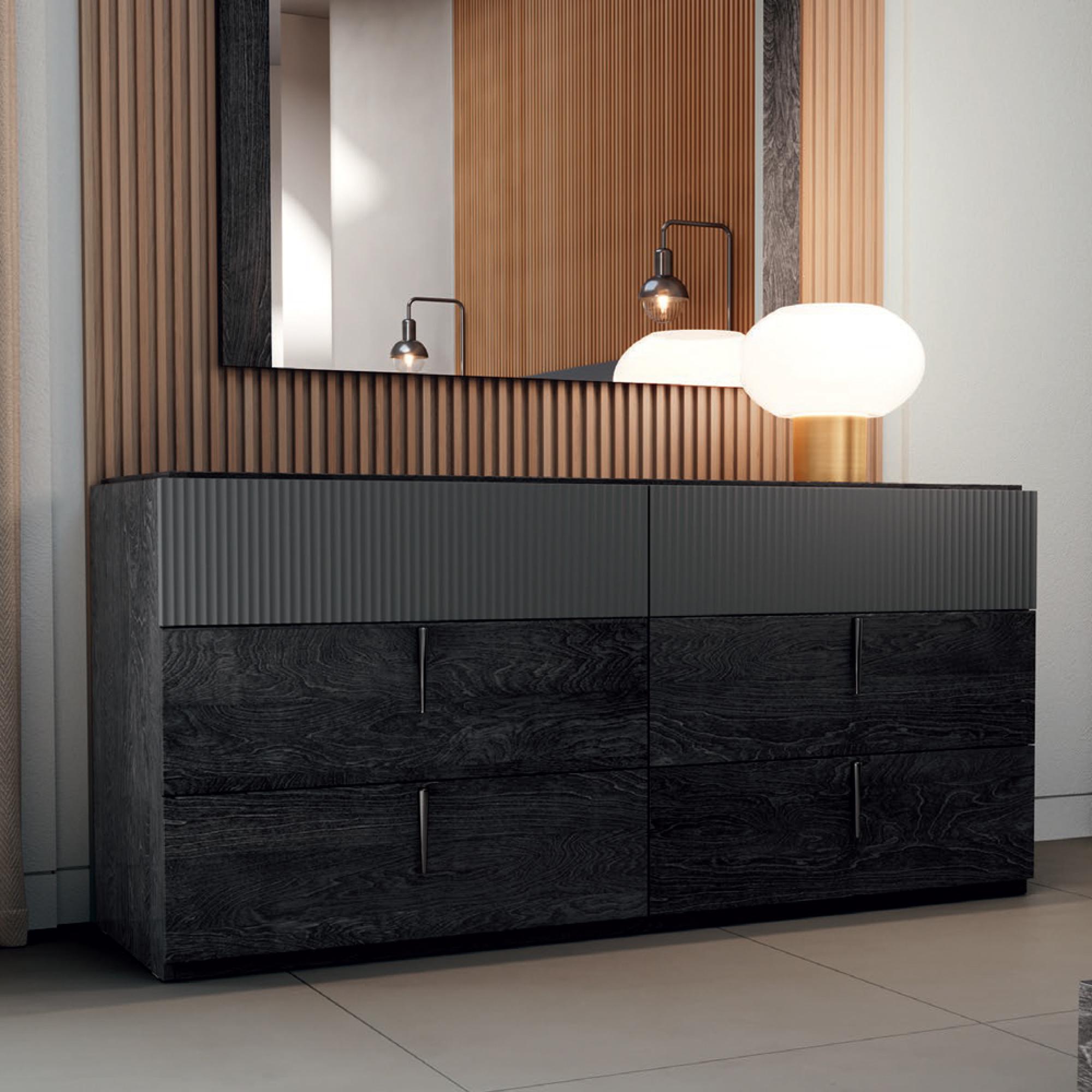 Onyx Italian Fluted Chest - 6 Drawer - Wide - Charcoal Black and MedBlue
