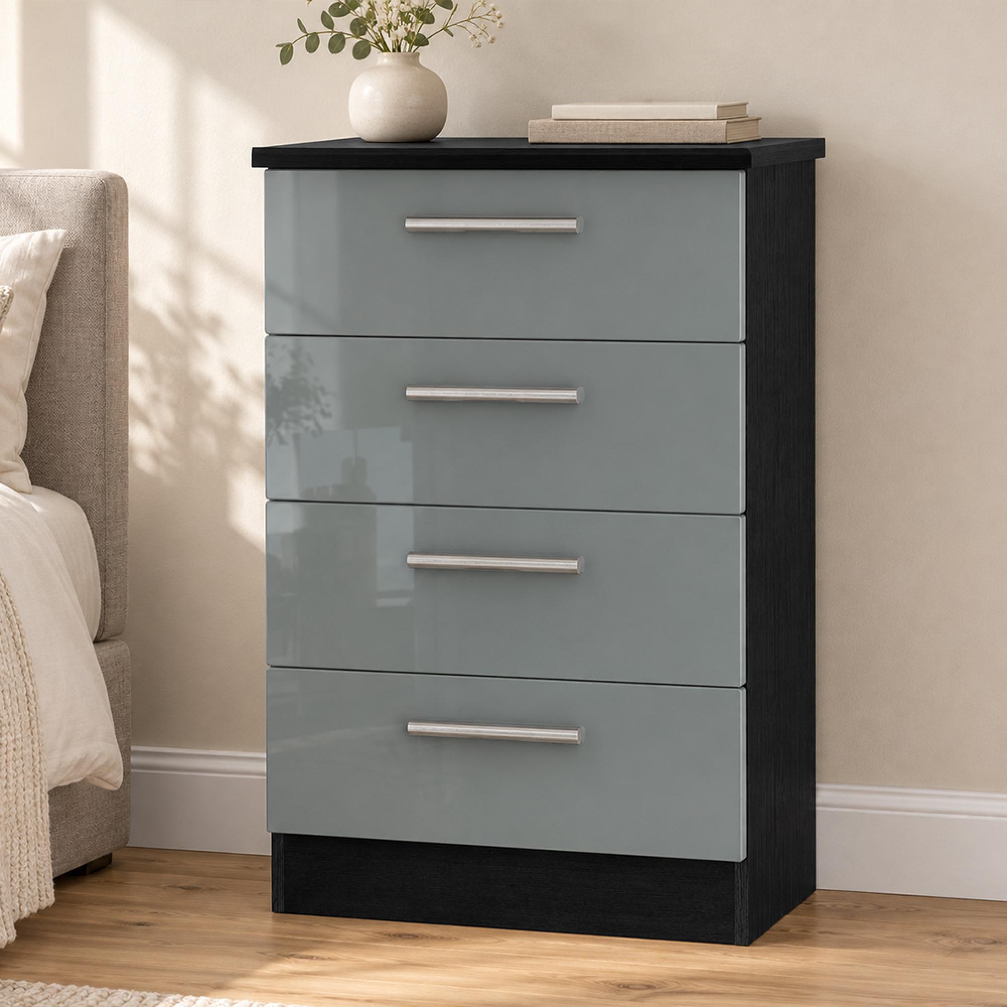 Knightsbridge Grey Gloss and Black 4 Drawer Midi Chest