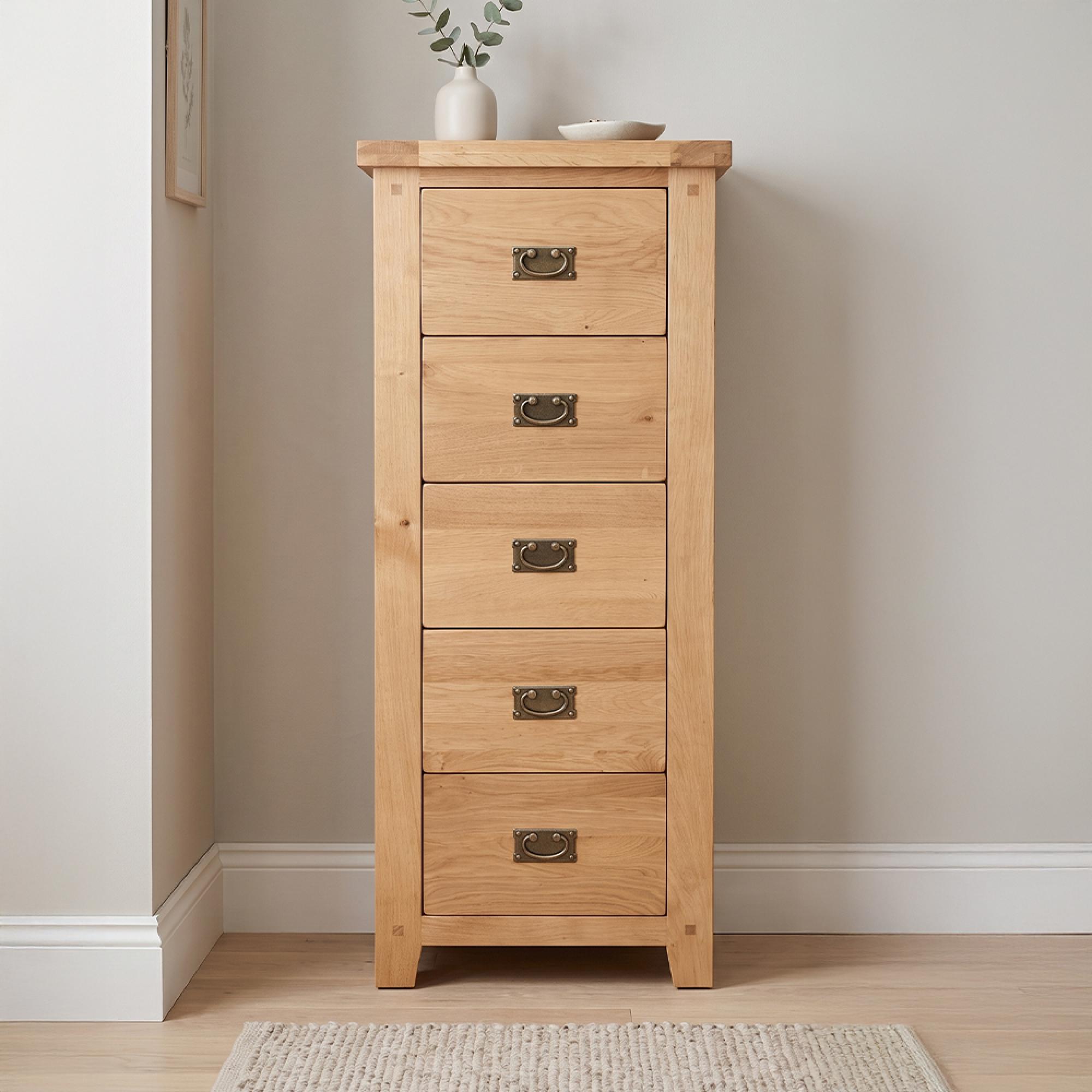 Melbourne Natural Oak 5 Drawer Tall Chest