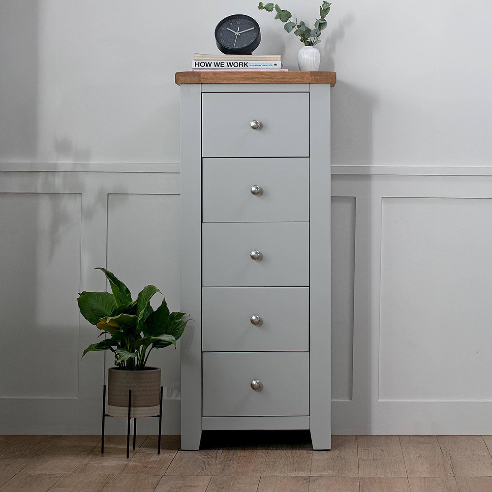 Melbourne French Grey Painted 5 Drawer Tall Chest