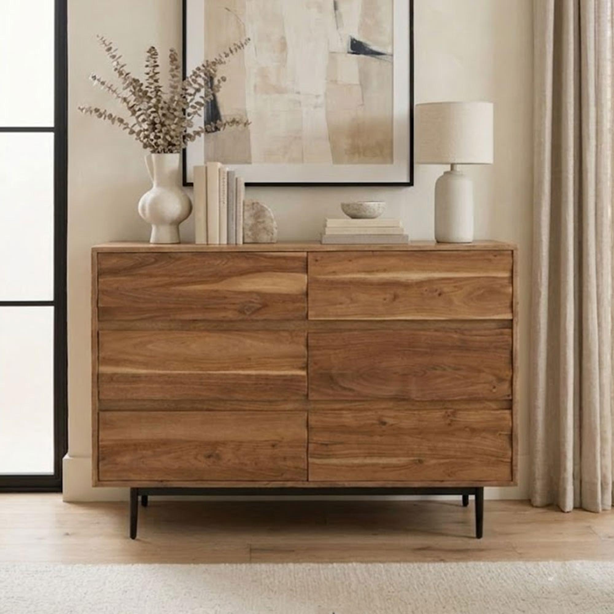 Woodland Natural Acacia Wood 6 Drawer Wide Chest