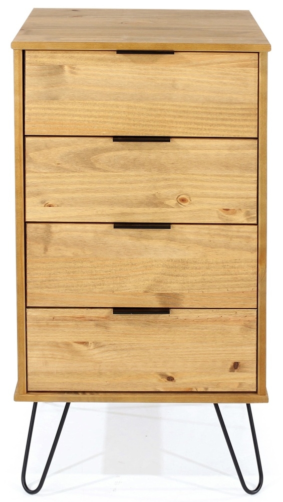 Augusta Narrow Chest - 4 Drawer - Pine - Hairpin Legs