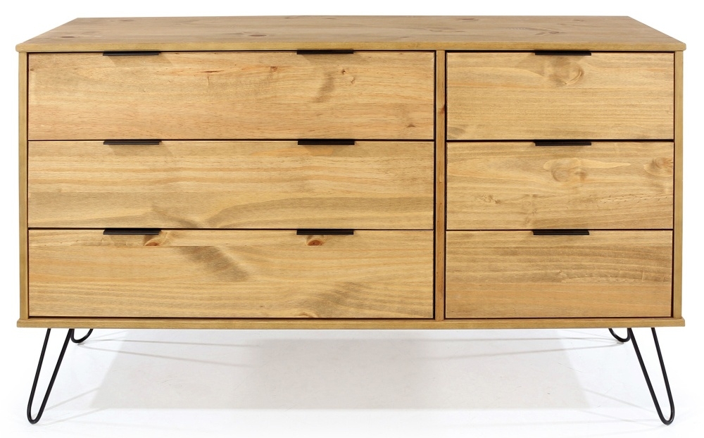 Augusta Wide Chest - 6 Drawer - Pine - Hairpin Legs